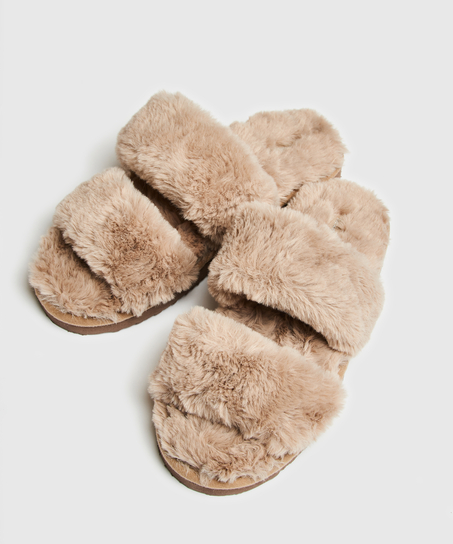 Fake Fur Slippers, Brown