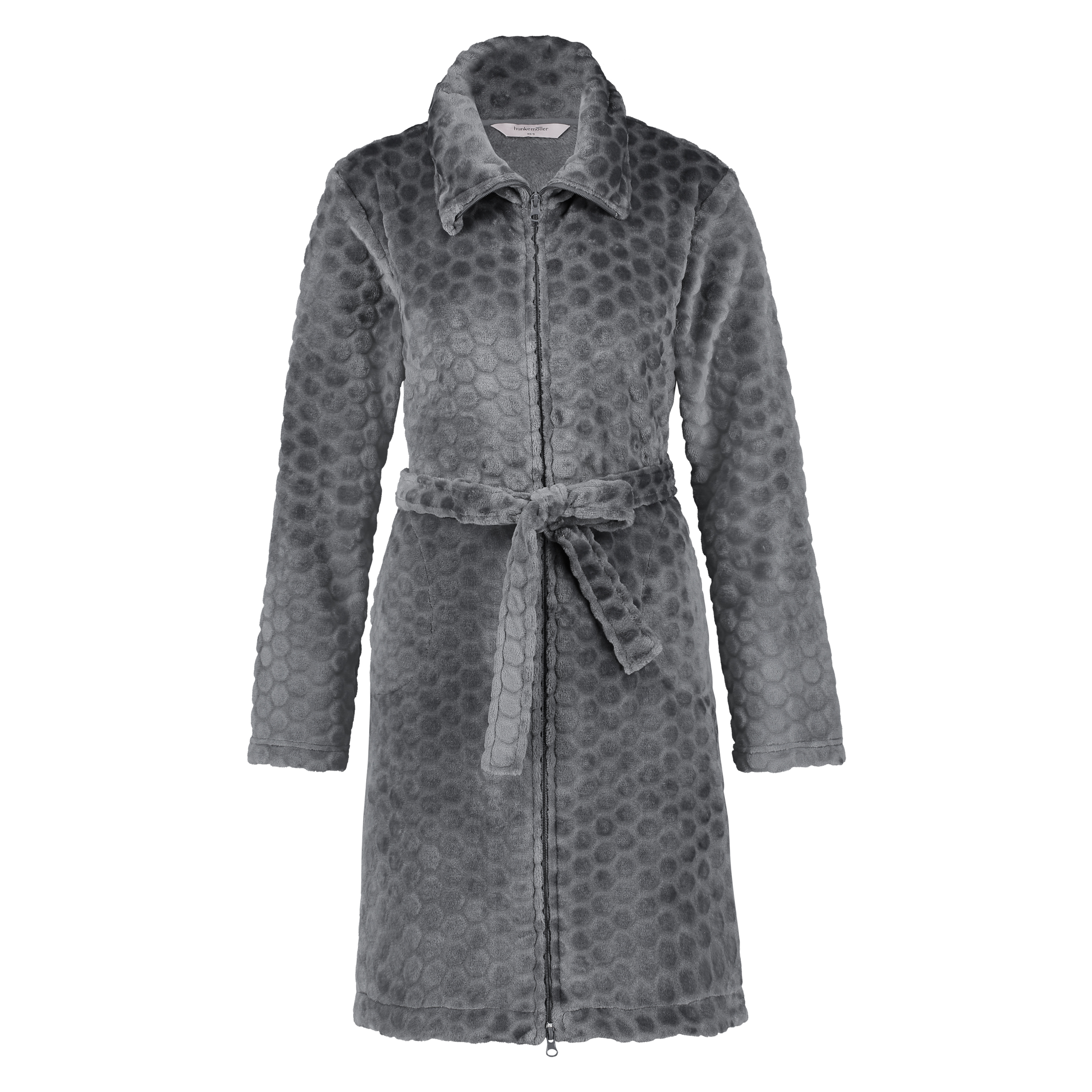 Honeycomb Fleece Zip Bathrobe, Grey, main