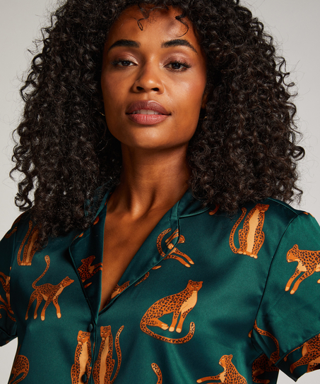 Satin Short-Sleeved Jacket, Green