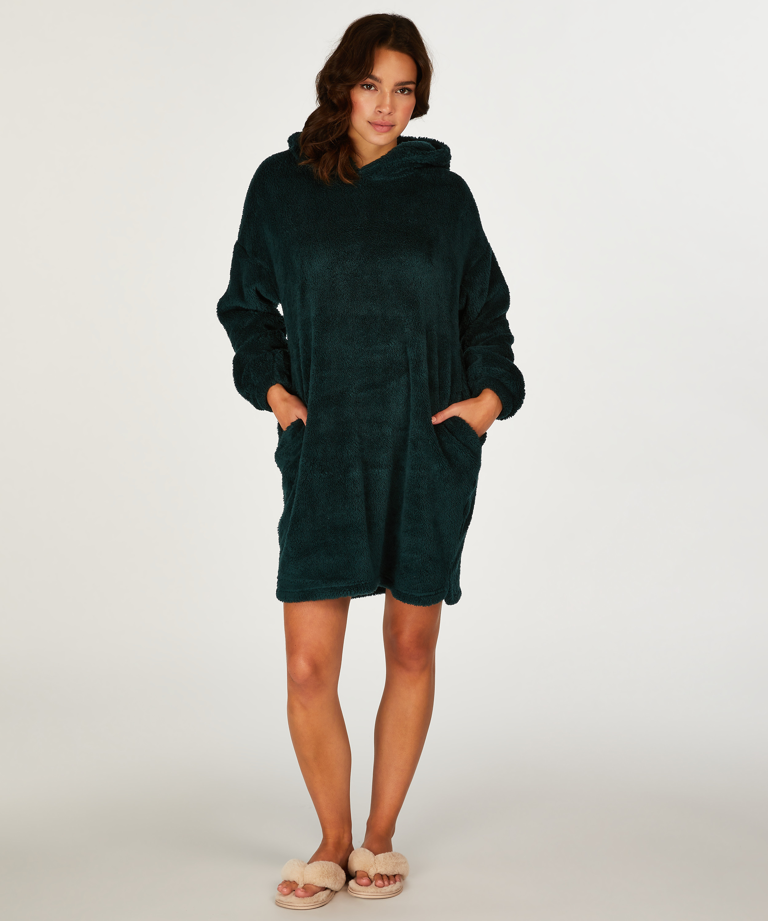 Snuggle Fleece Lounge Dress, Green, main