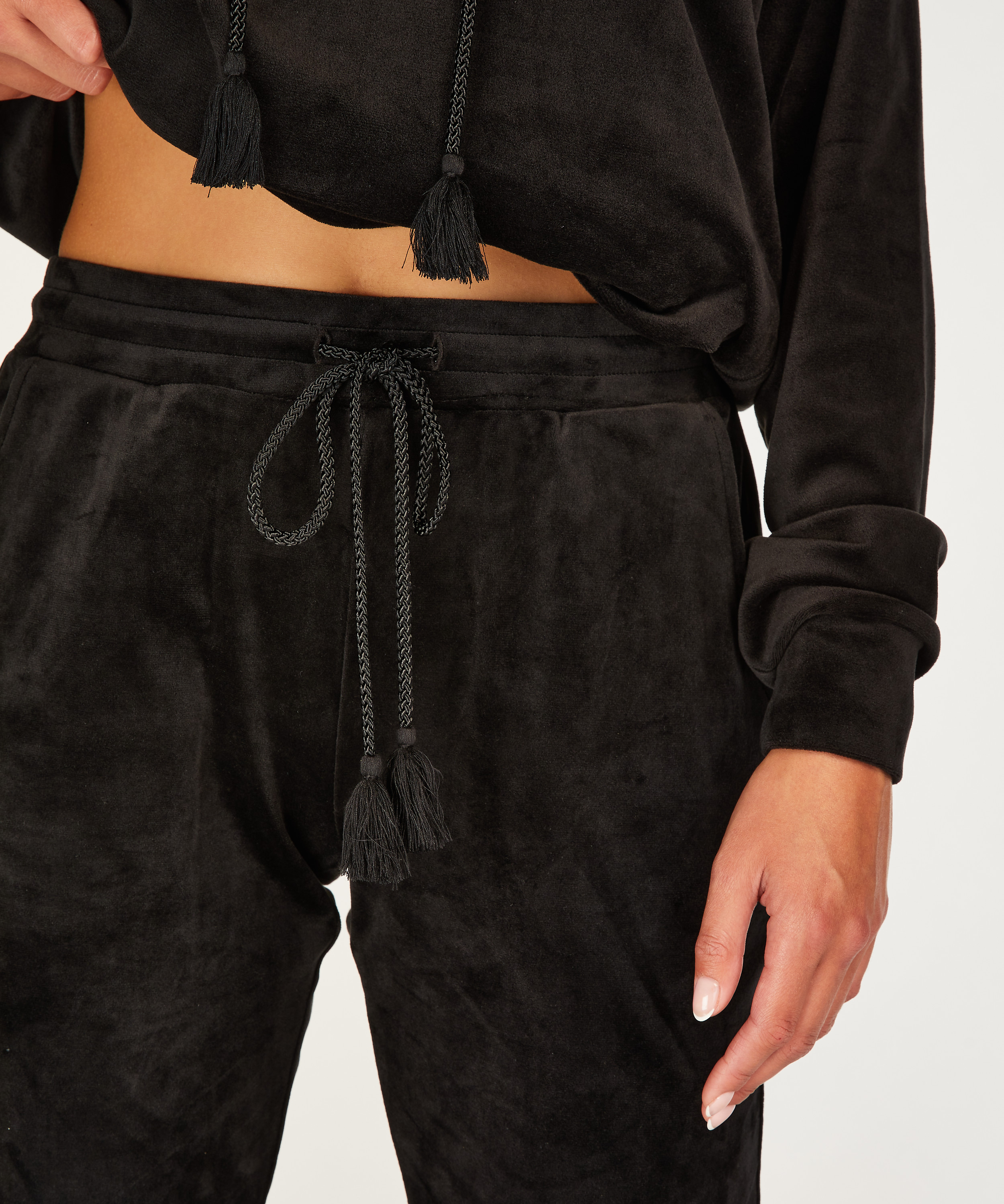 Velours Jogging bottoms, Black, main