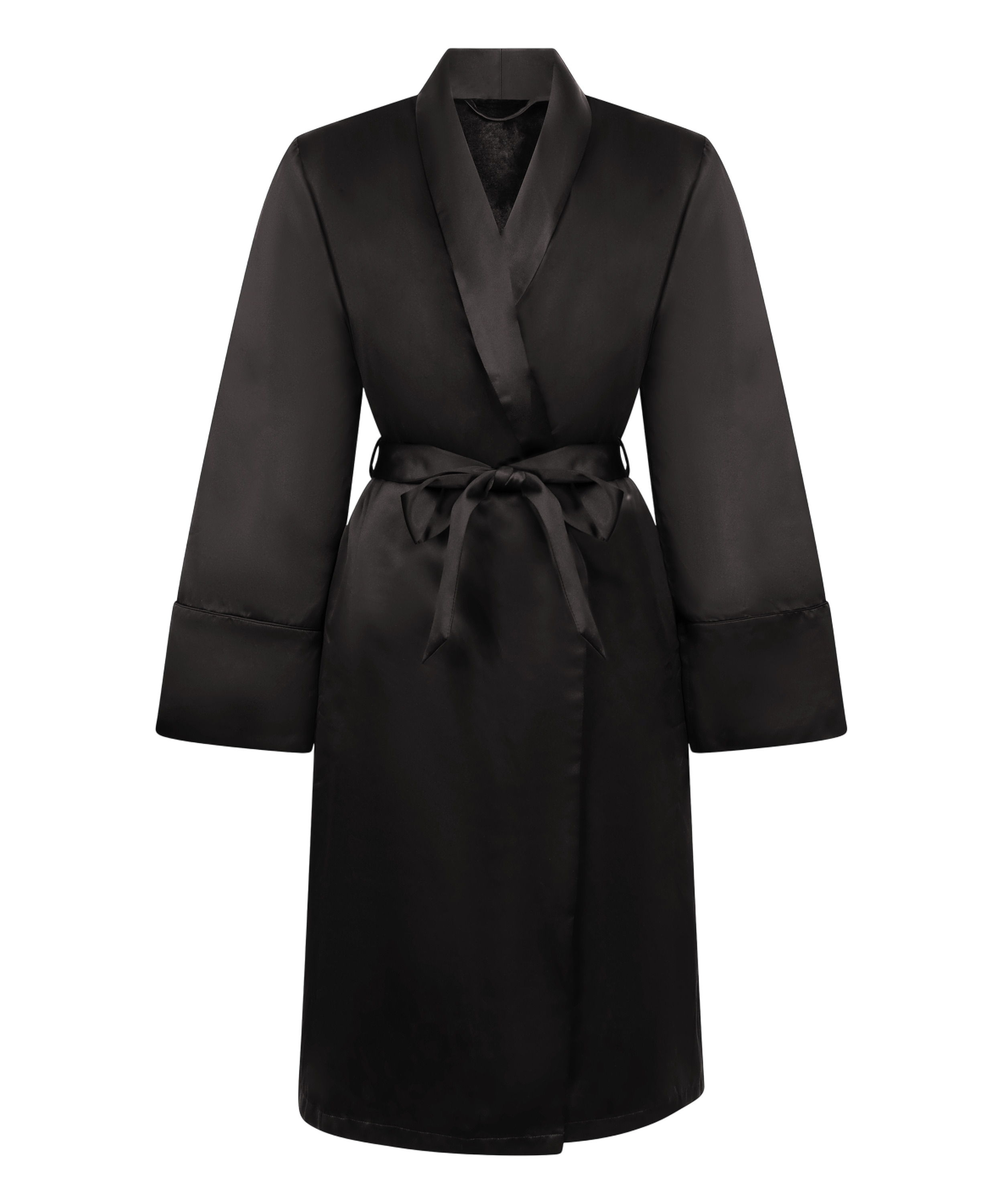 Satin Fleece Bathrobe, Black, main