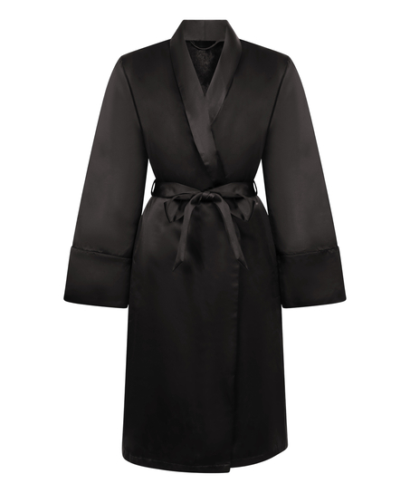Satin Fleece Bathrobe, Black