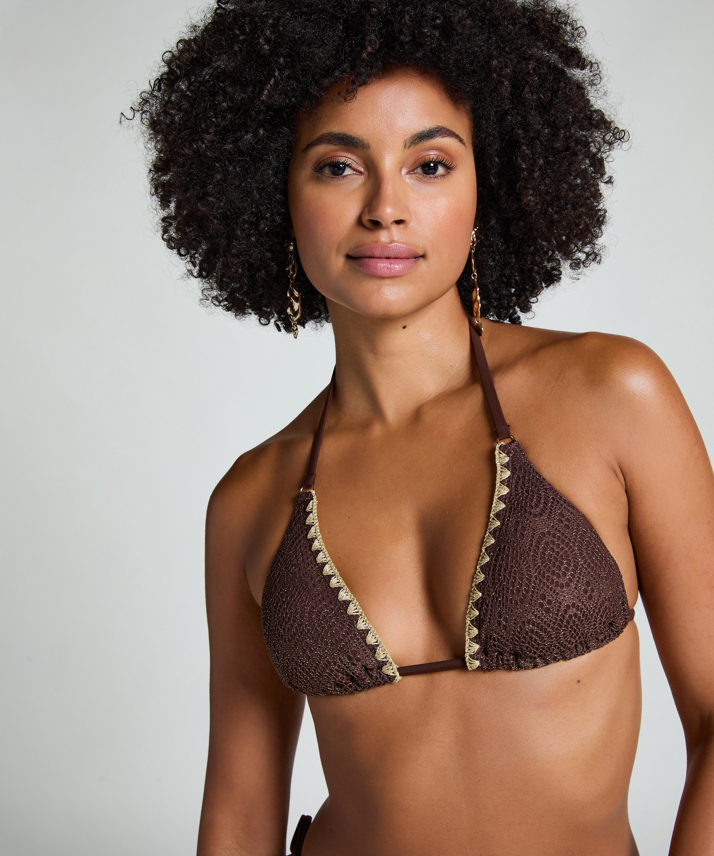 Triangle Crochet Bikini Top, Brown, main