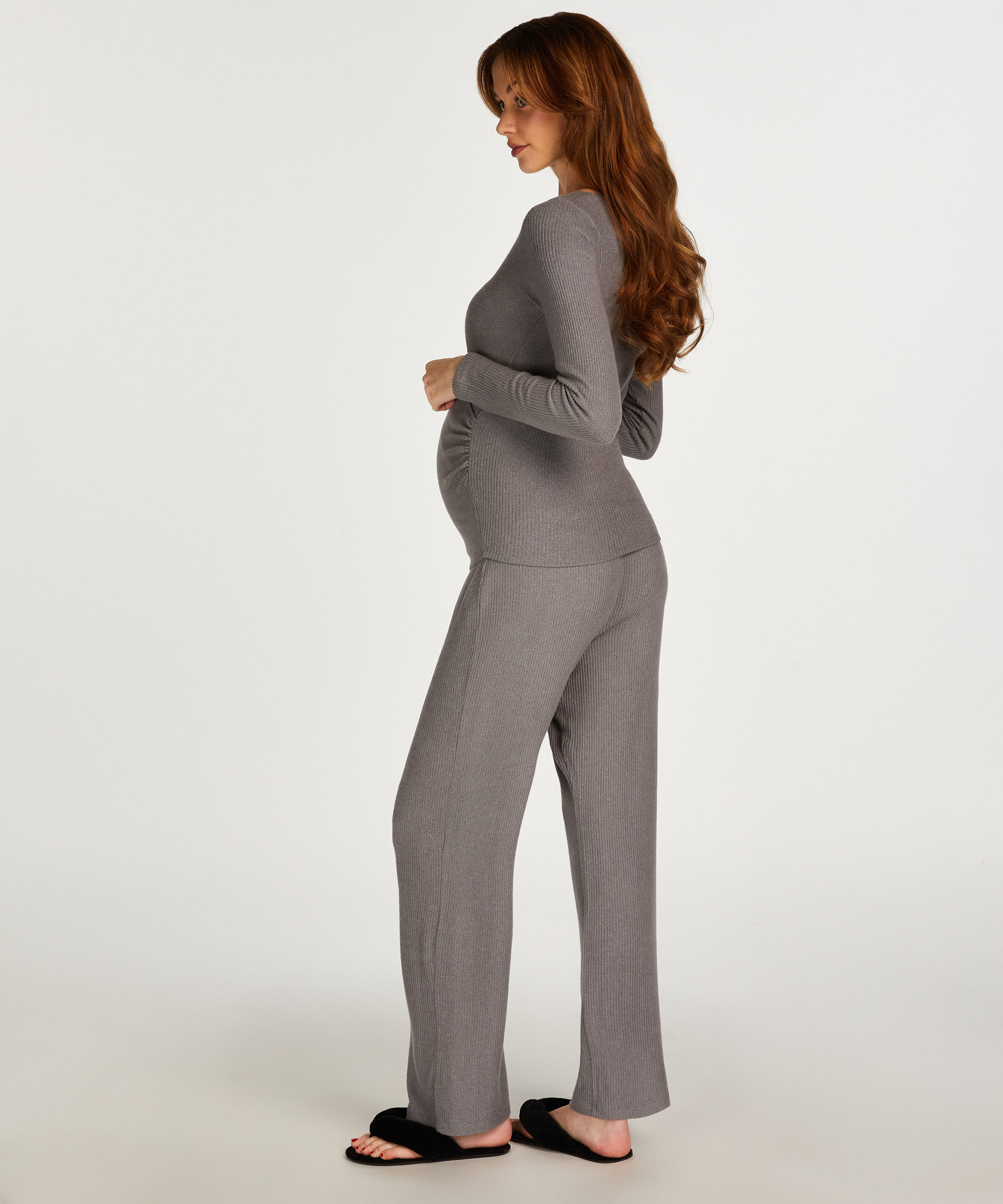Brushed Rib Maternity Pyjama Set, Grey, main