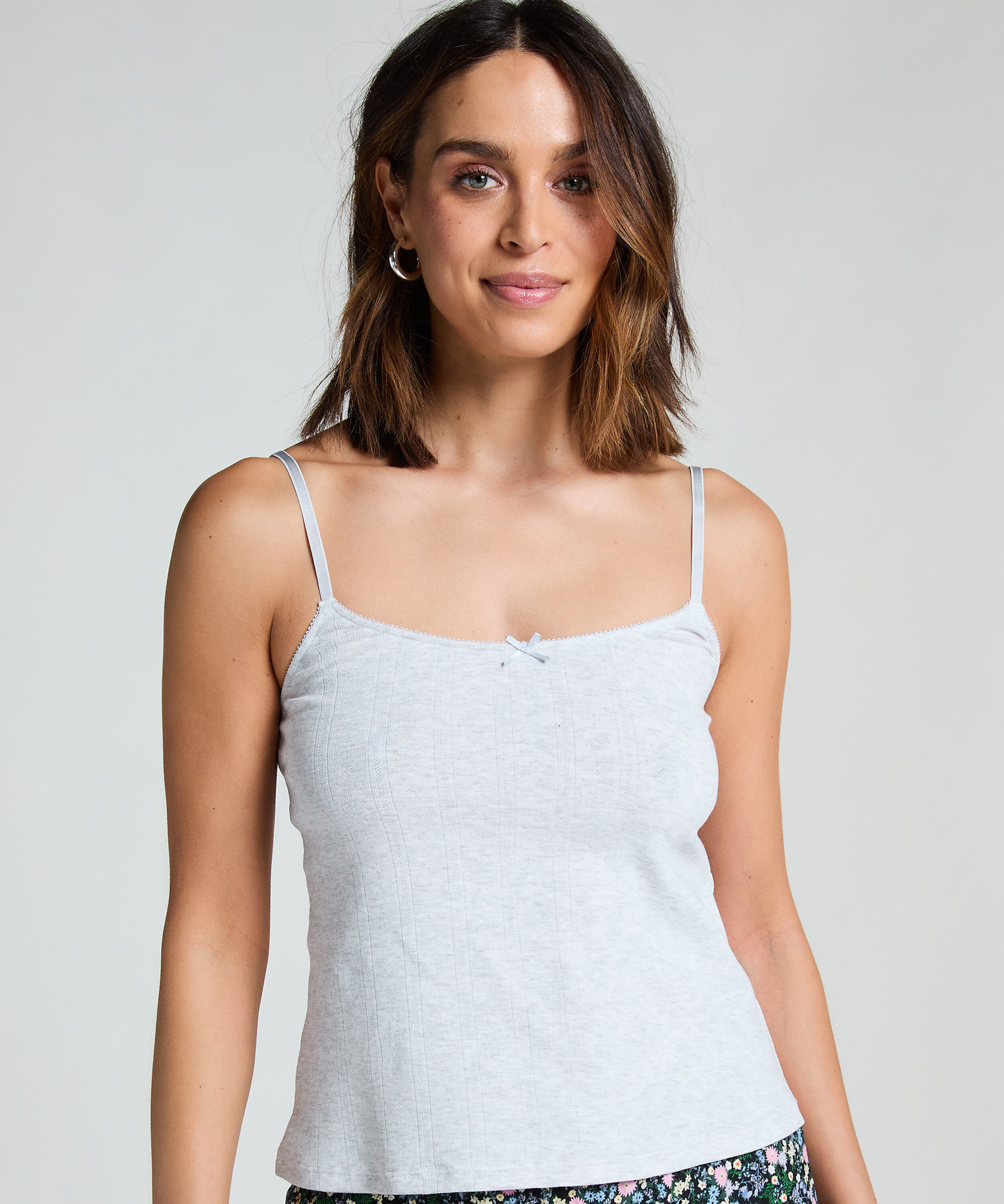 Pointelle Pyjama Top, Grey