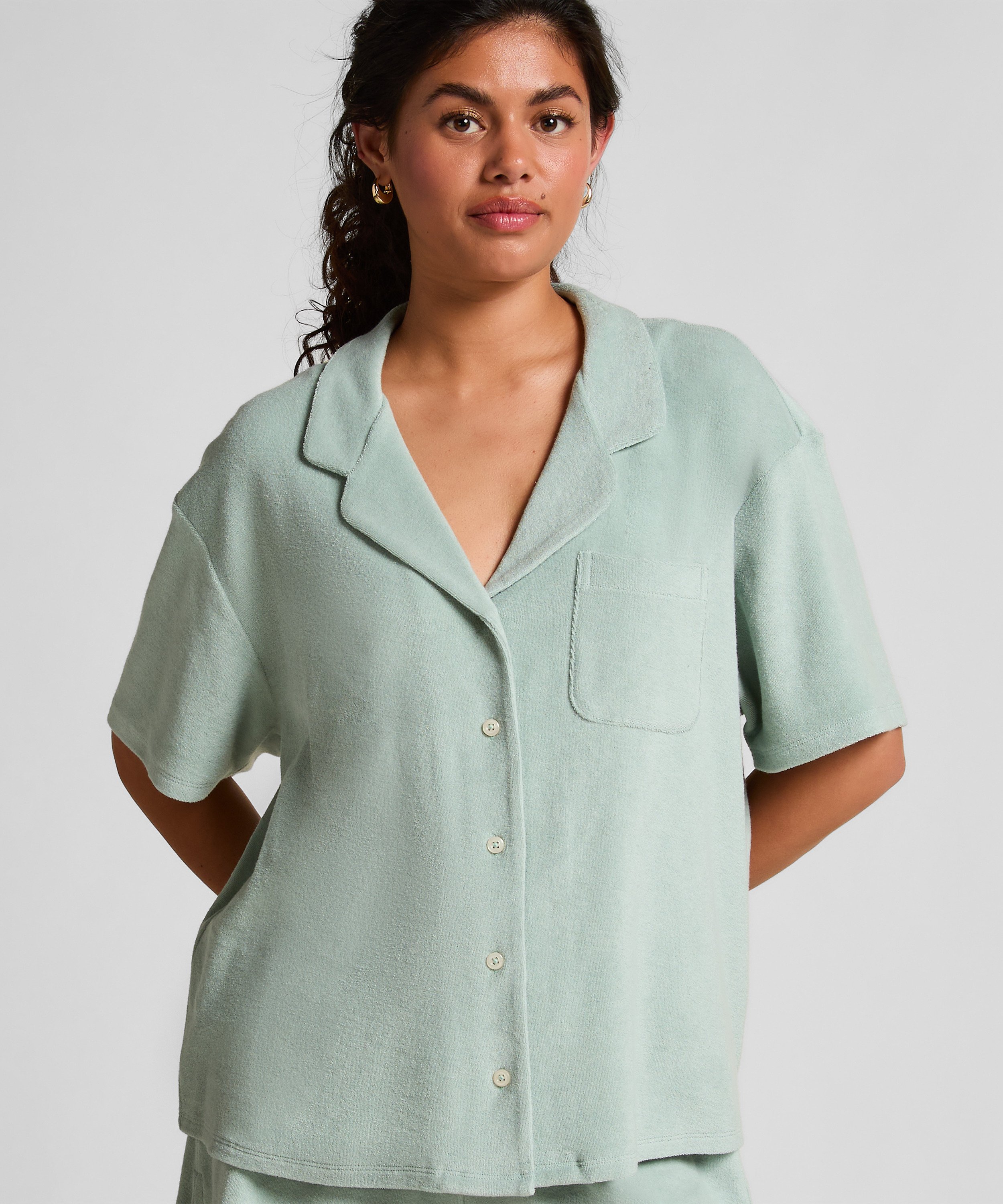 Towel Texture Button-Up Shirt, Green, main