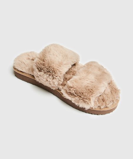Fake Fur Slippers, Brown
