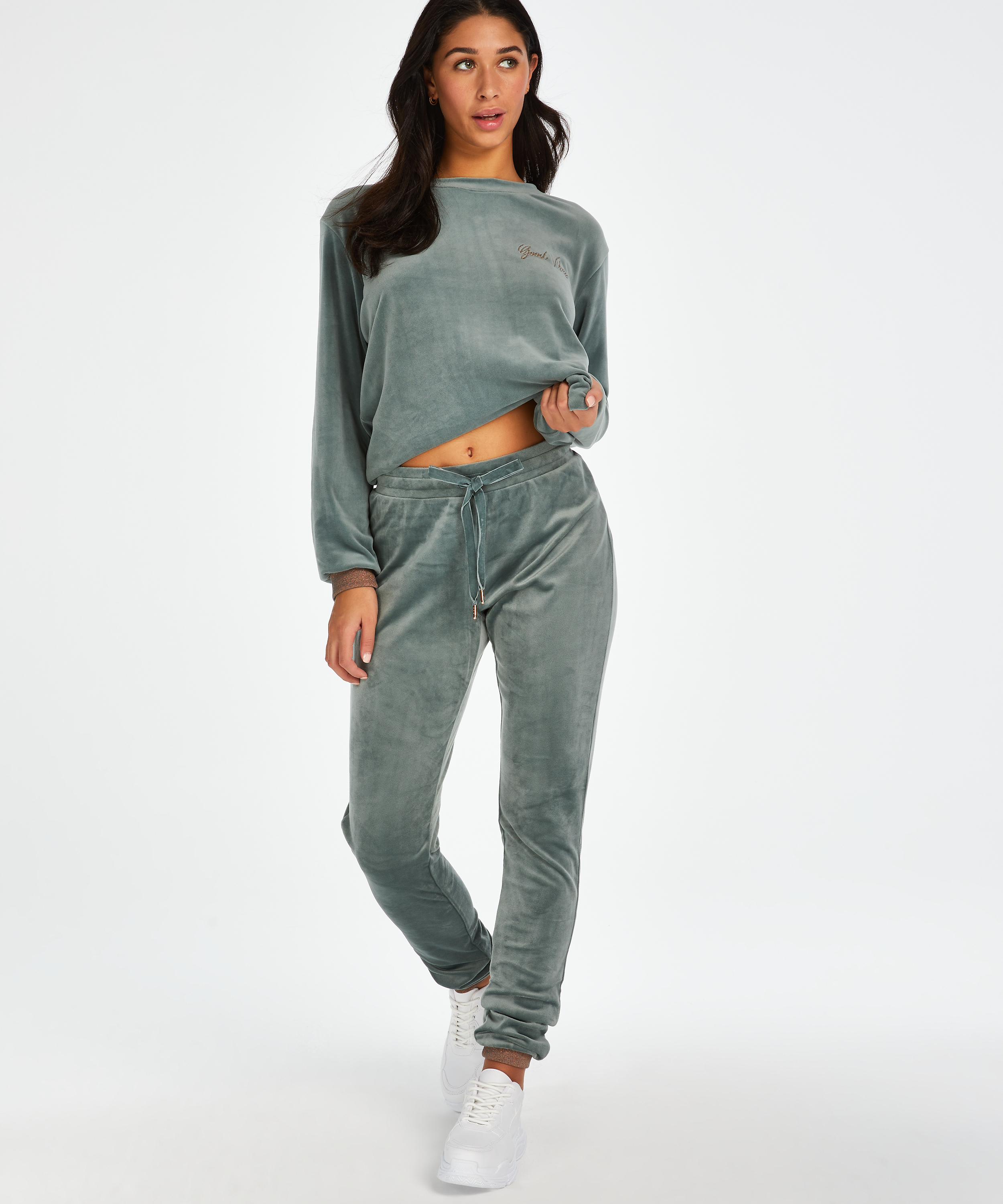 Tall velours Jogging pants, Green, main