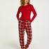 Check Cuff Twill Pyjama Pants , Red