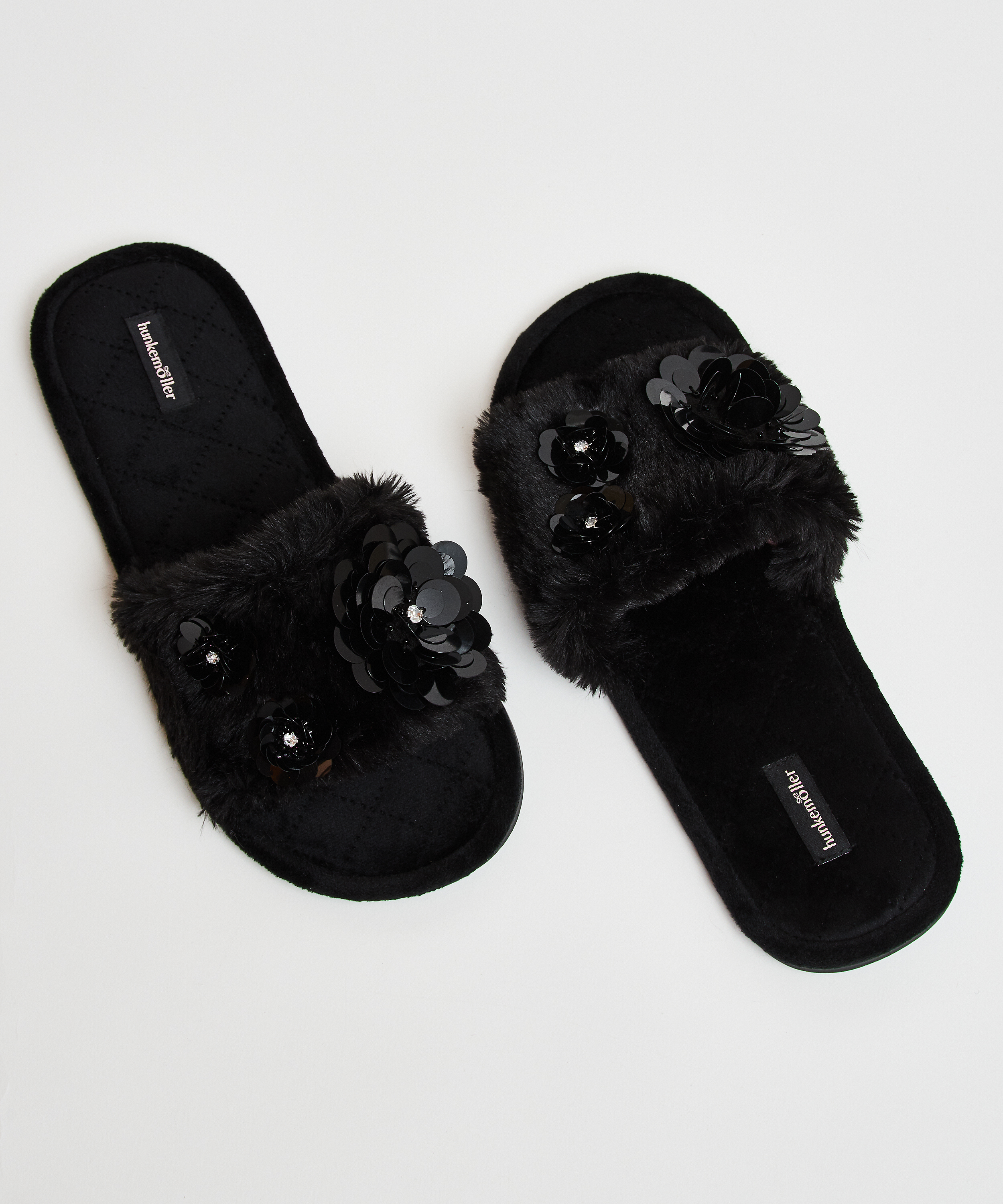 Floral slippers, Black, main