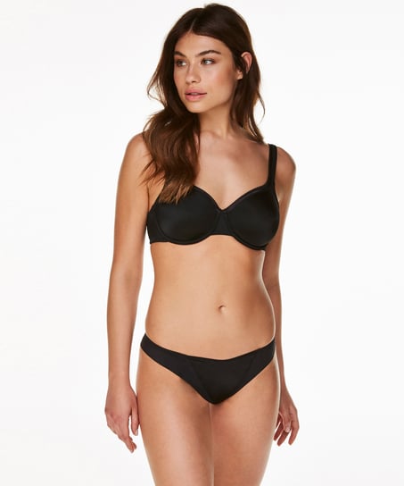 Satin fleece thong, Black