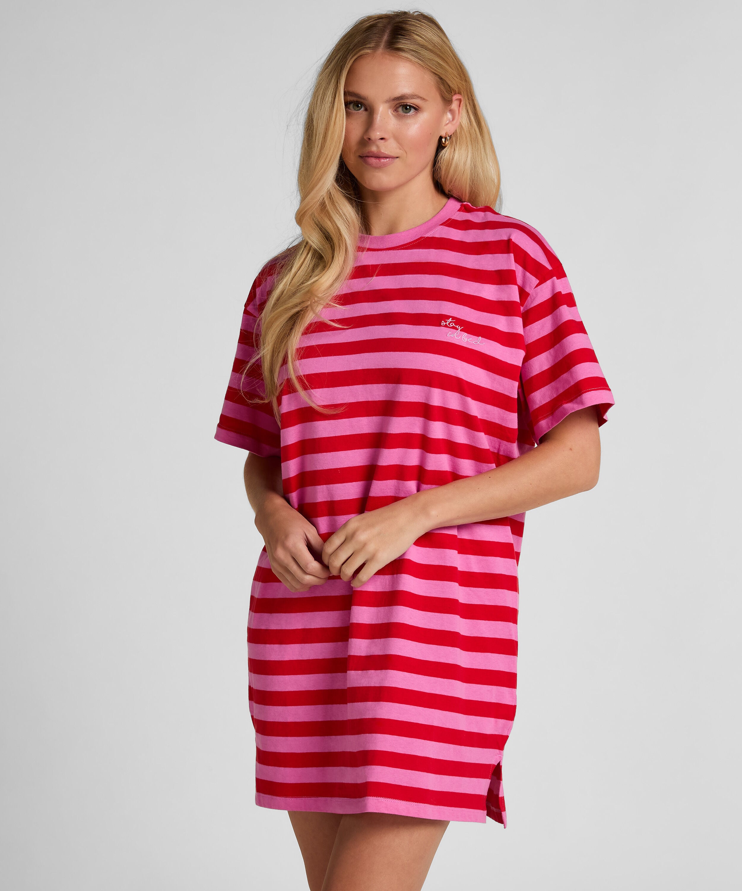 Round Neck Nightshirt, Pink Round Neck Nightshirt, Pink