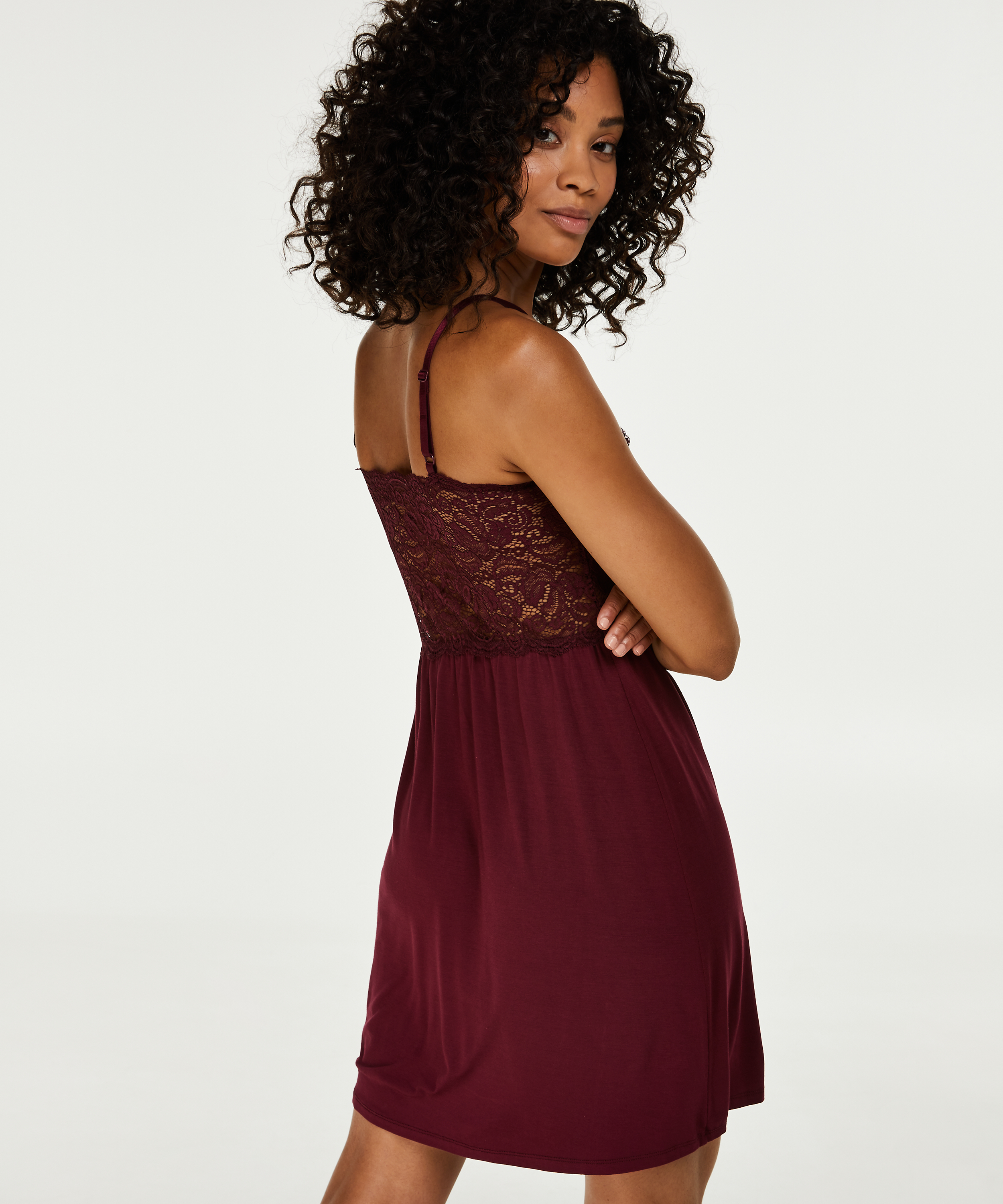 Jersey lace slipdress, Red, main