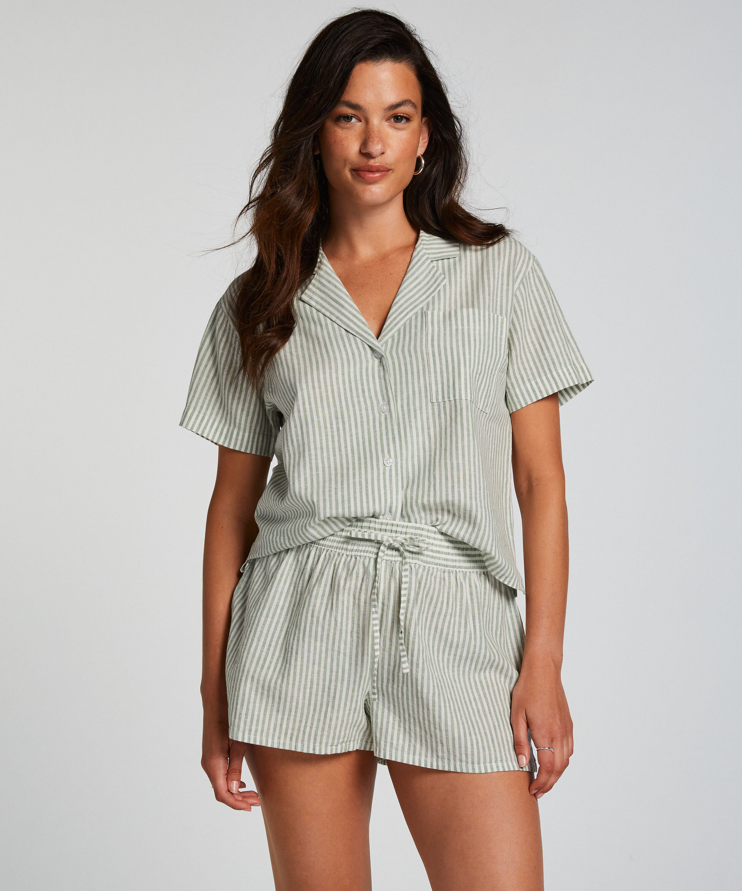 Linen Pyjama Shorts, Green