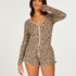 Leopard Brushed Short Onesie, Beige