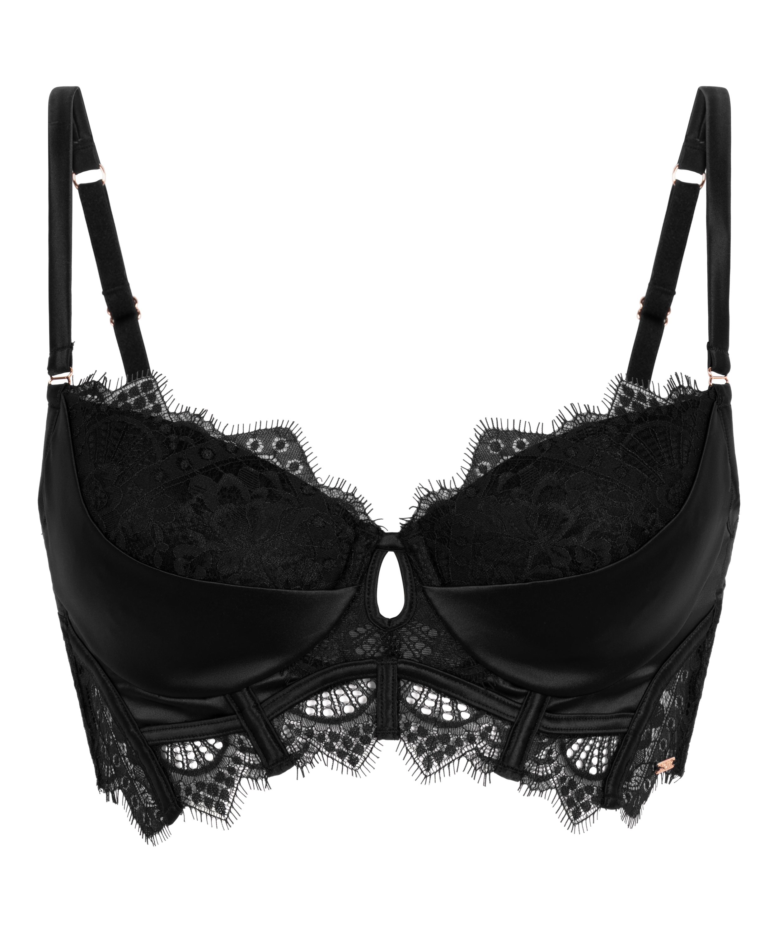Zoe Padded Longline Underwired Bra, Black, main
