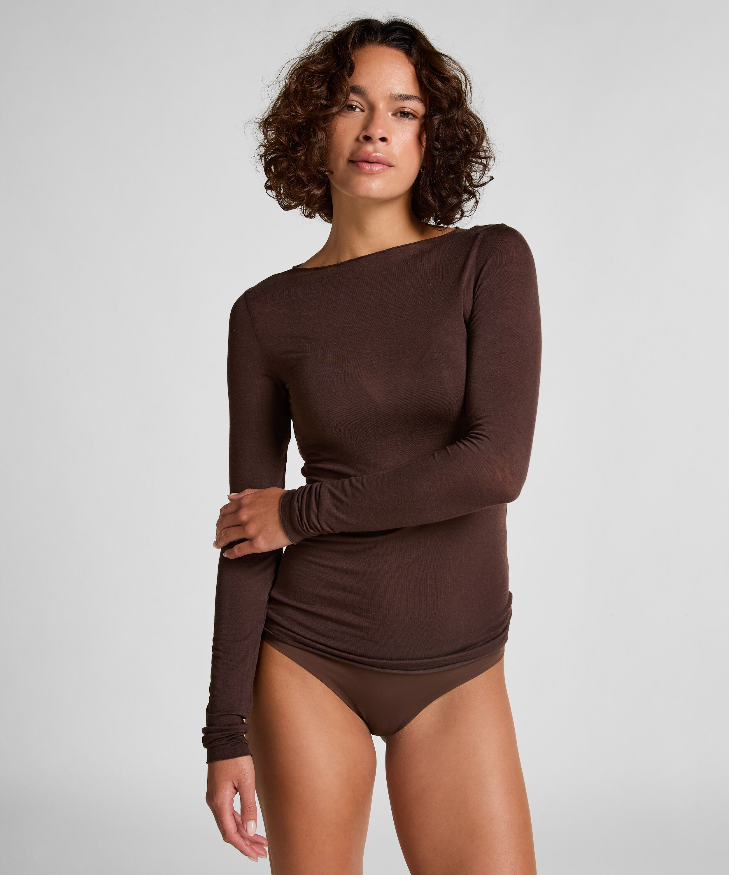 super soft Boatneck shirt with Cashmere, Brown super soft Boatneck shirt with Cashmere, Brown