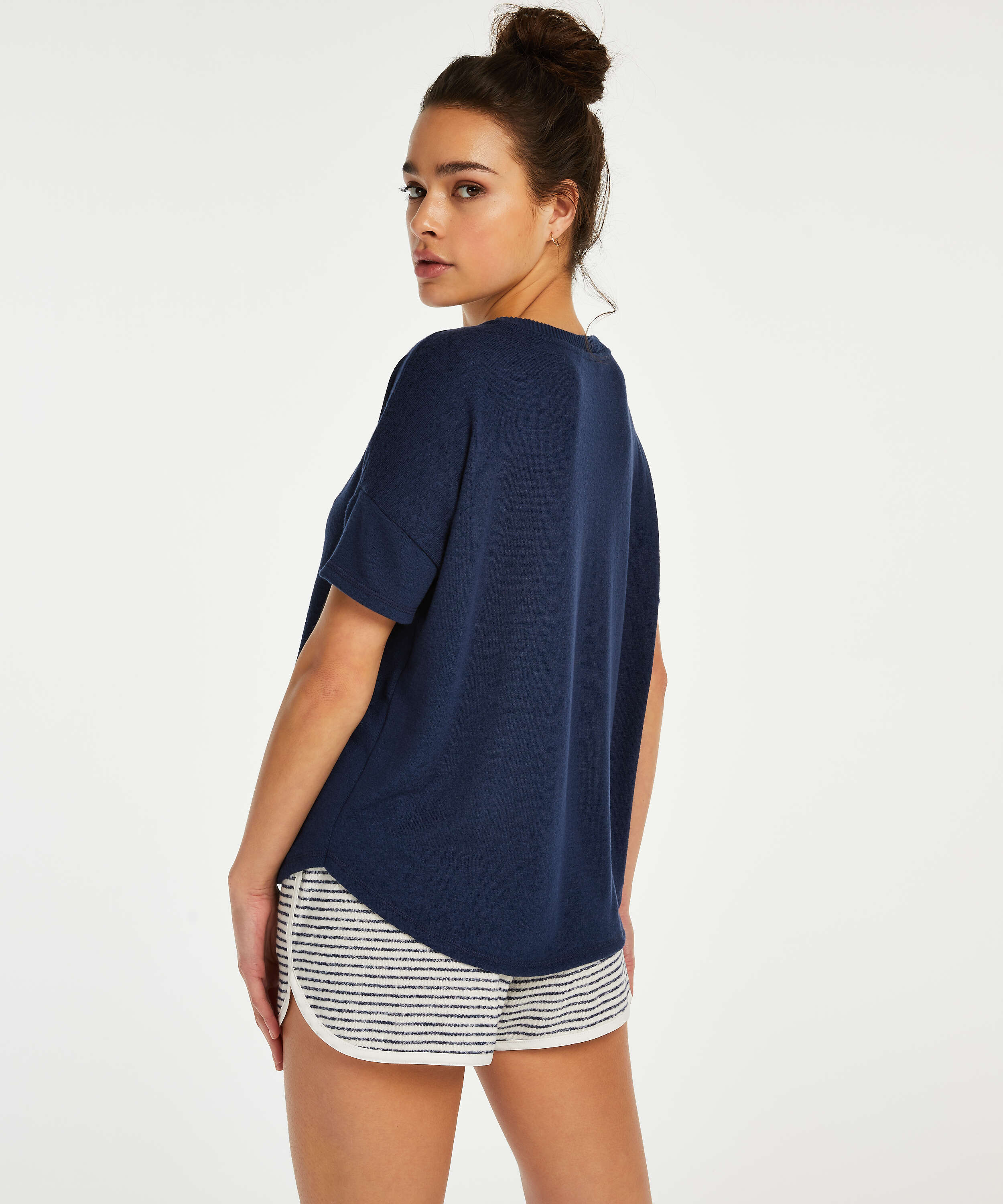 Short sleeve pyjama top in brushed jersey, Blue, main