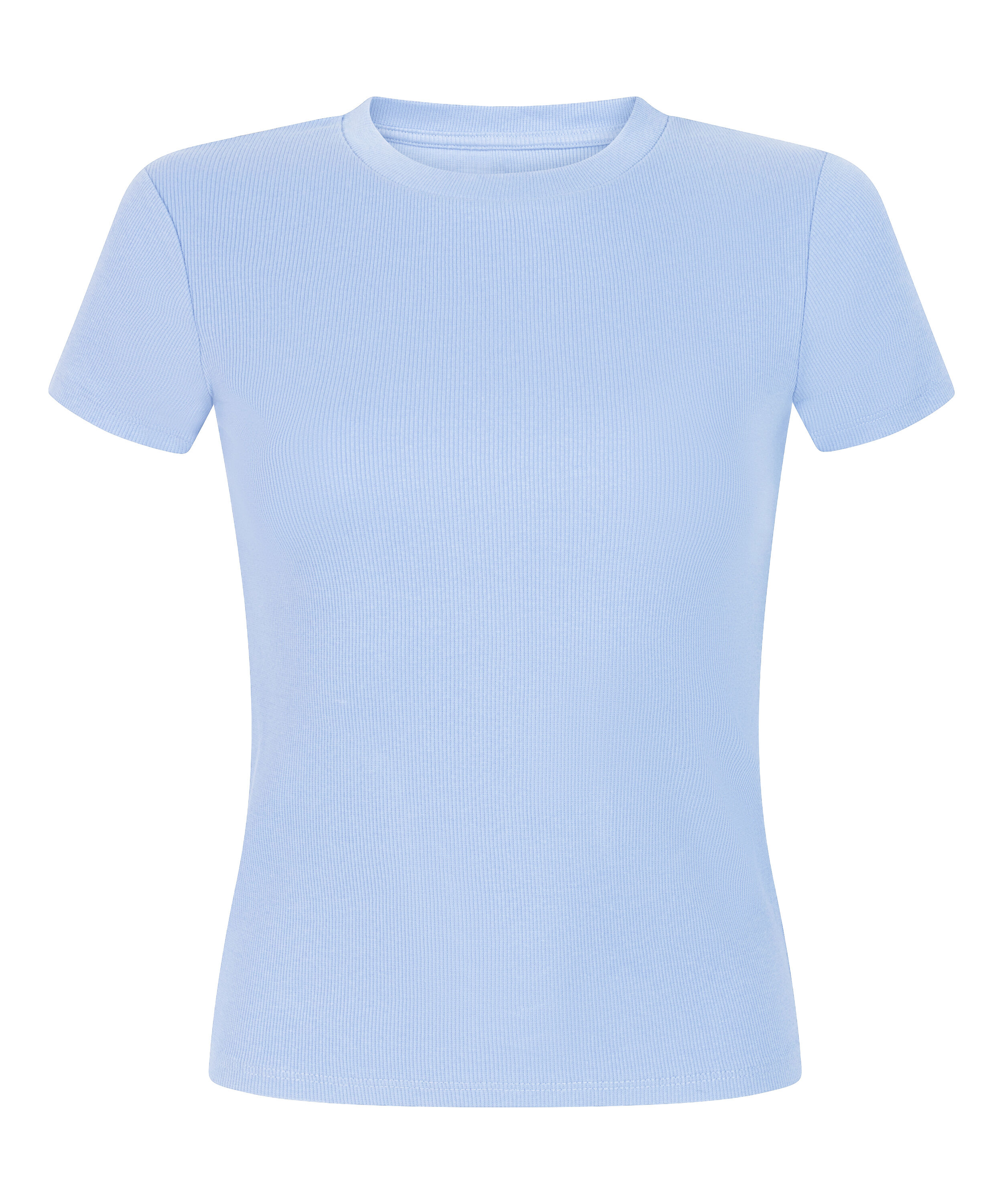 Ribbed Crew Neck Short-Sleeved Pyjama Top, Blue