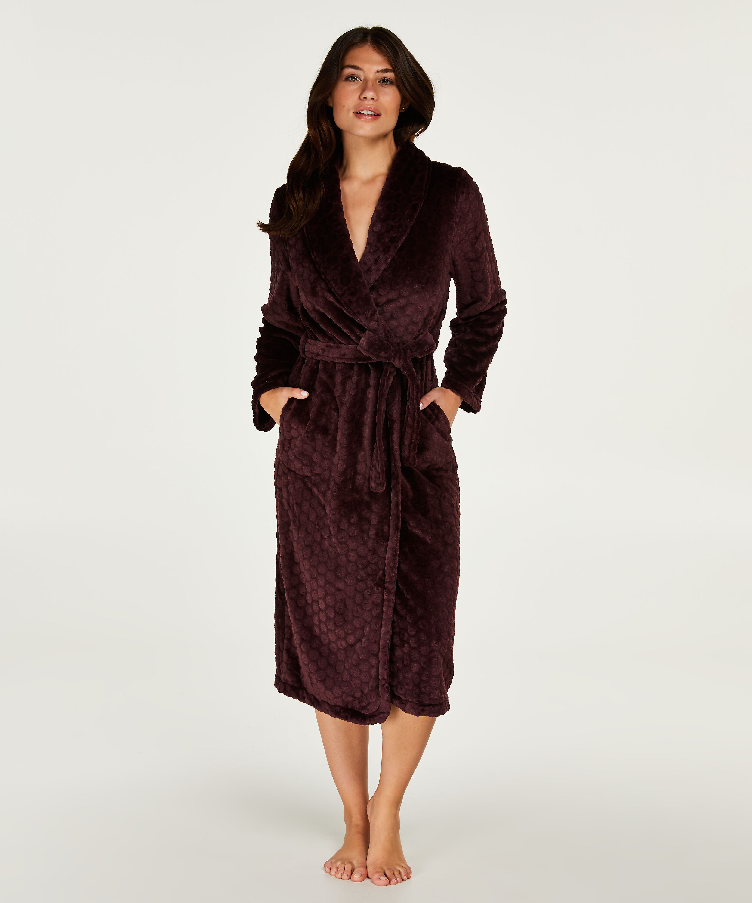 Long Fleece Bathrobe, Red