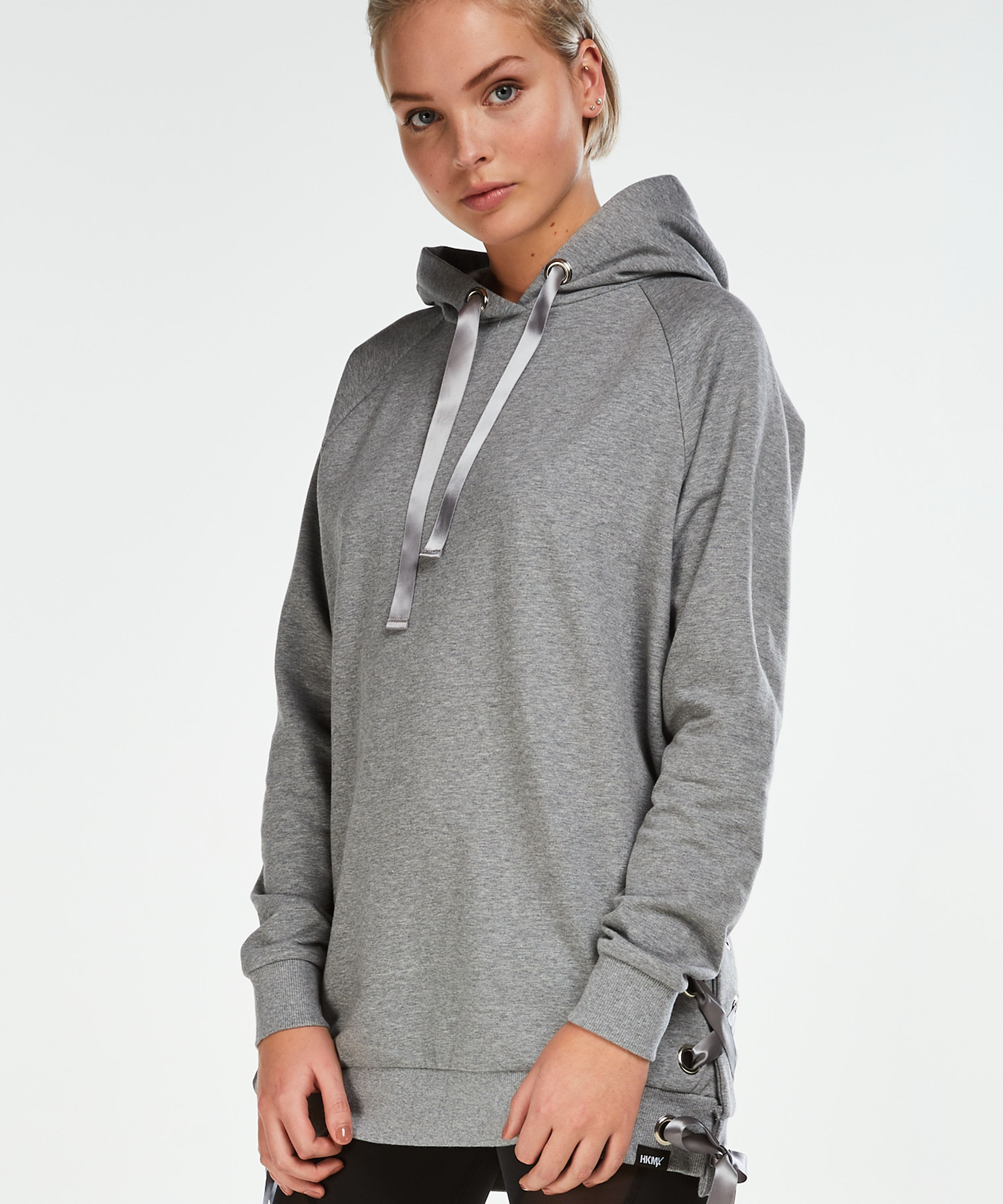 HKMX Sweater lace up, Grey, main