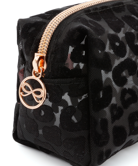 Leopard Mesh Make-Up Bag, Black