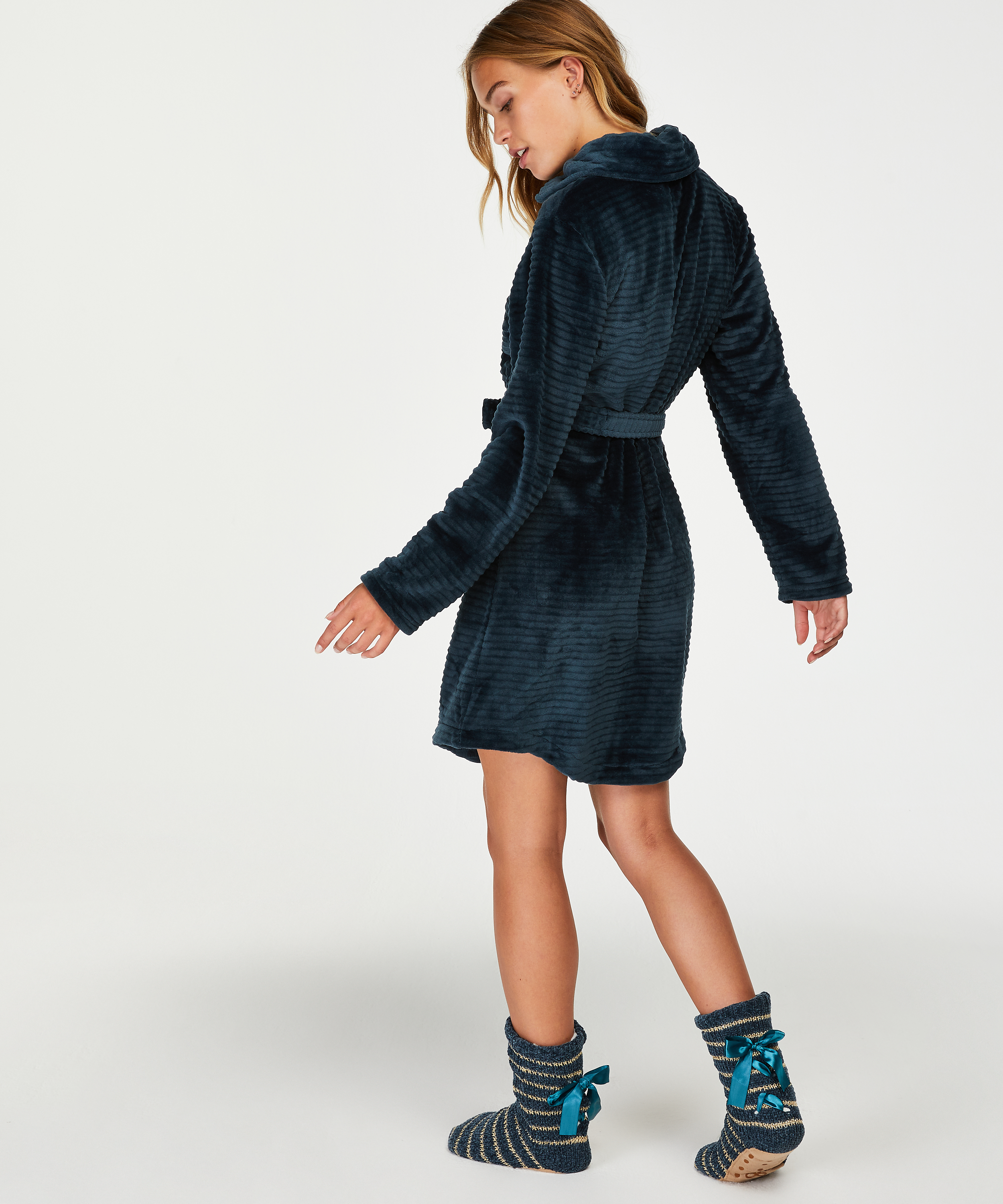 Zip Fleece Bathrobe, Blue, main