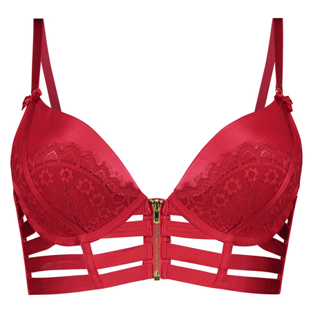 Kennedy Padded Underwired Longline Push-Up Bra, Red