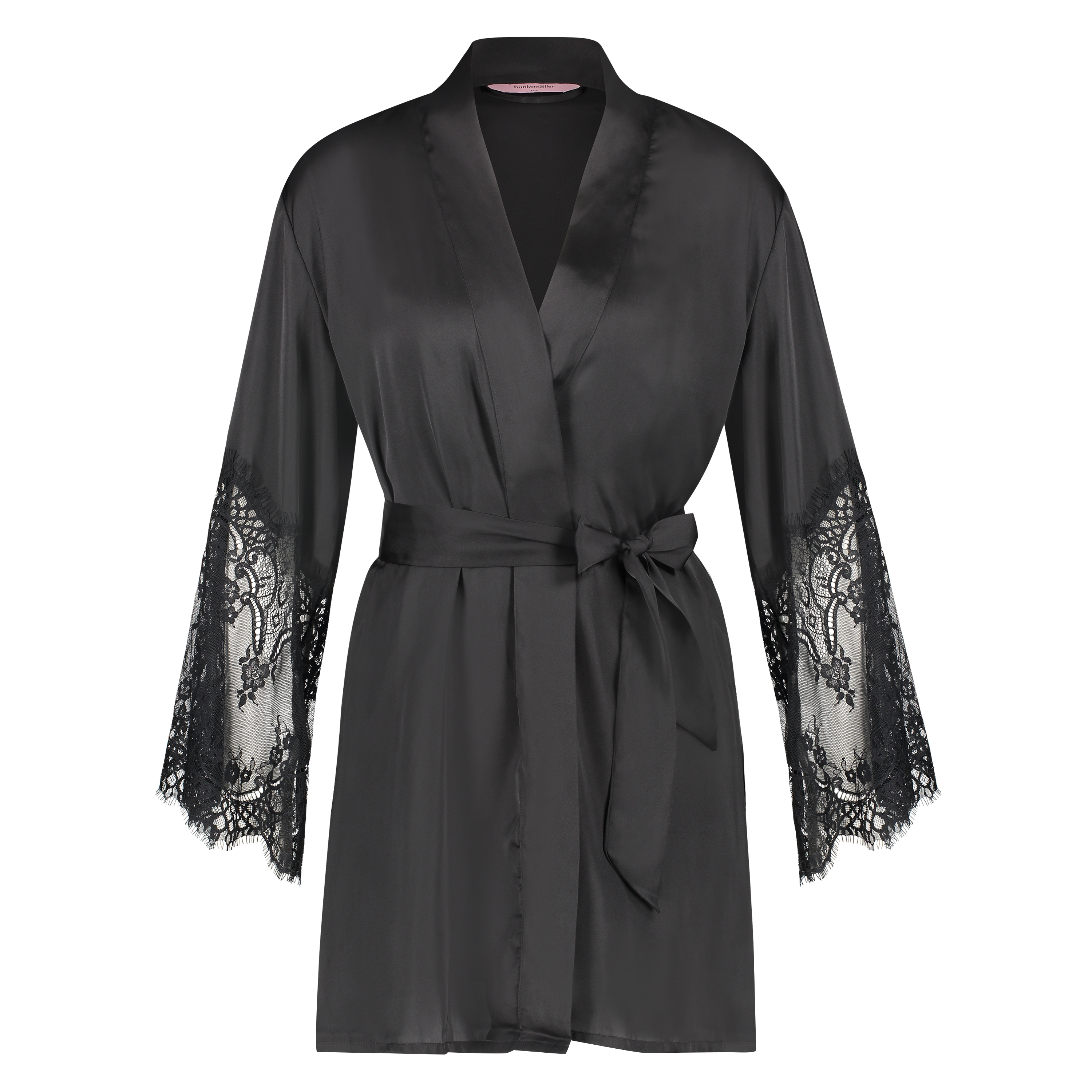 Lace Satin Kimono, Black, main