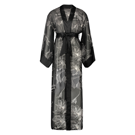 Lotus long chiffon kimono, Black