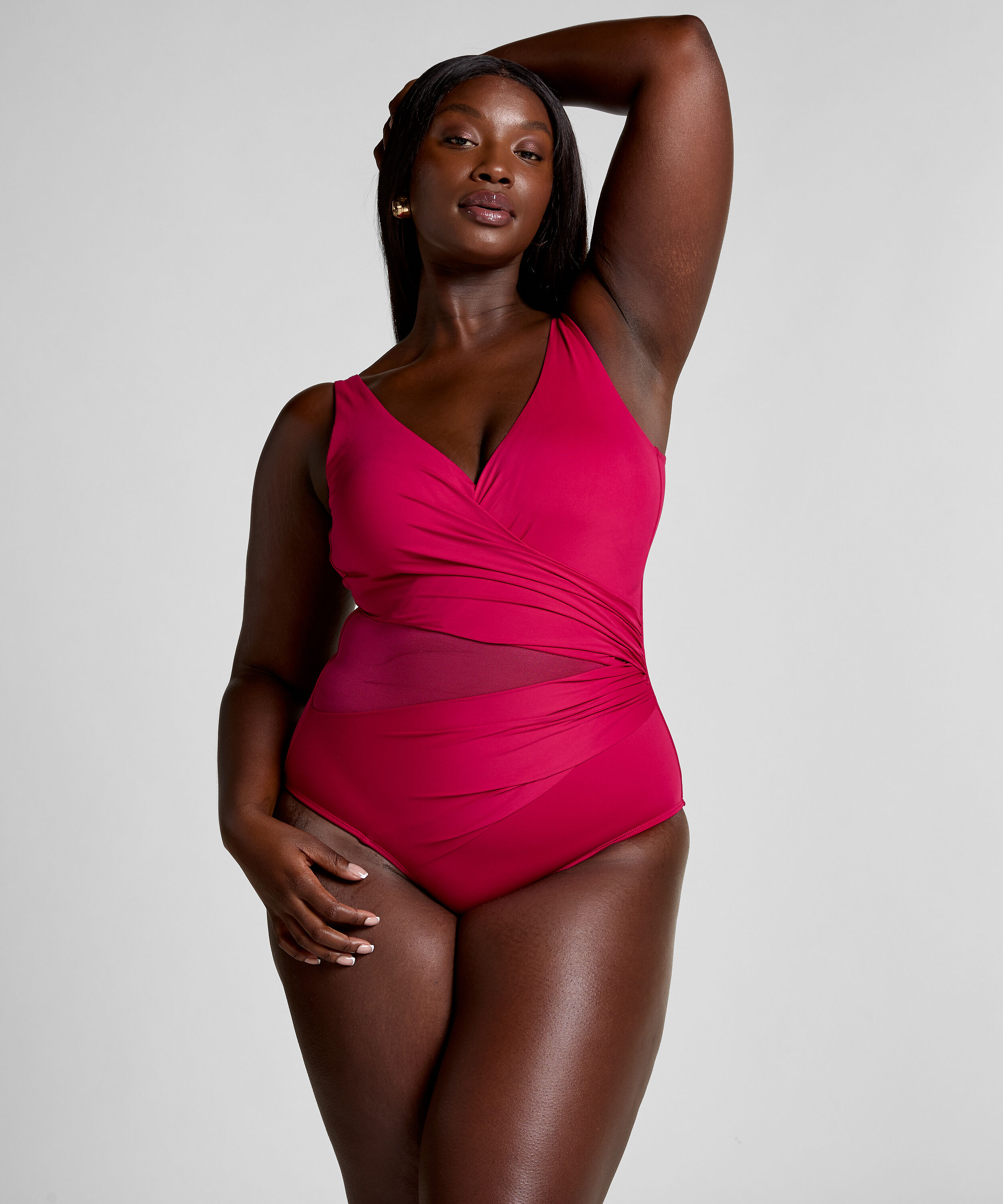 Shaping Shell Mesh Swimsuit, Pink