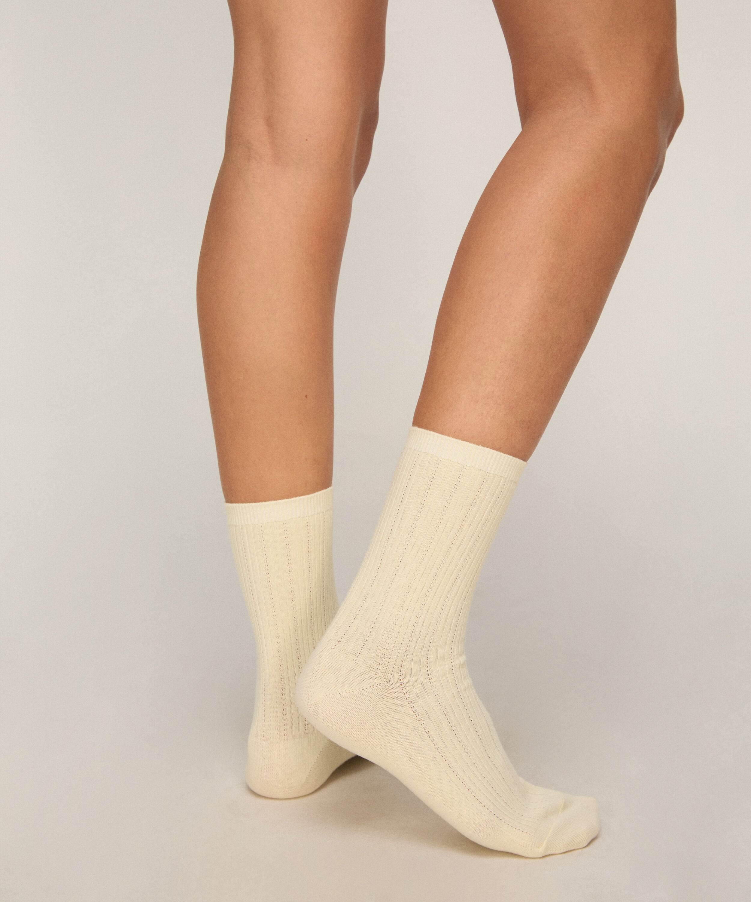3 Pair Cotton Pointelle Crew Socks, Yellow