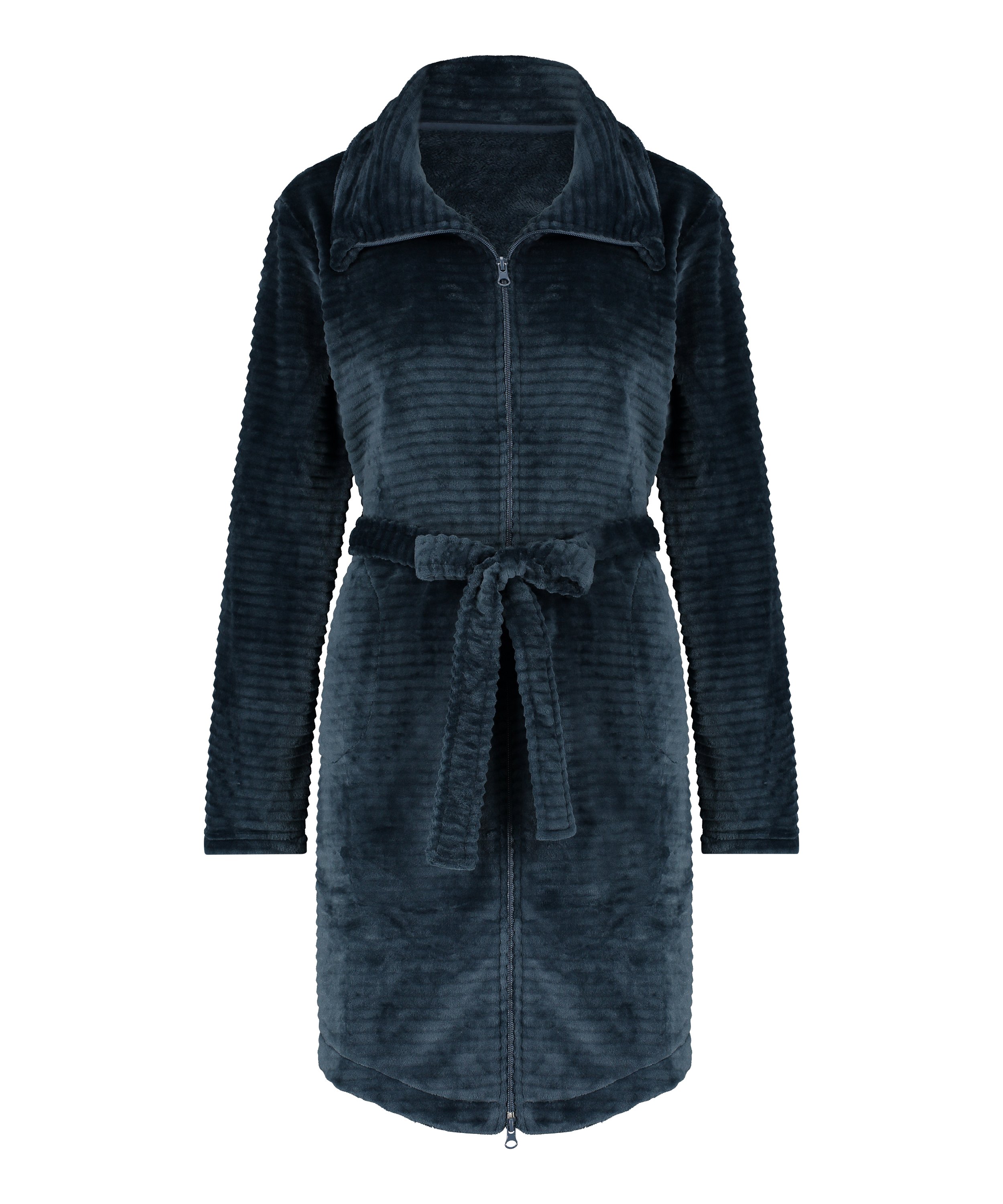 Zip Fleece Bathrobe, Blue, main