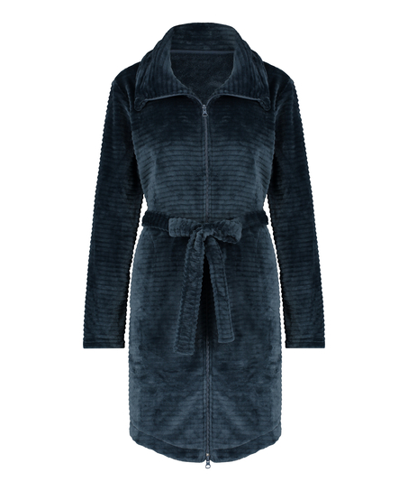 Zip Fleece Bathrobe, Blue