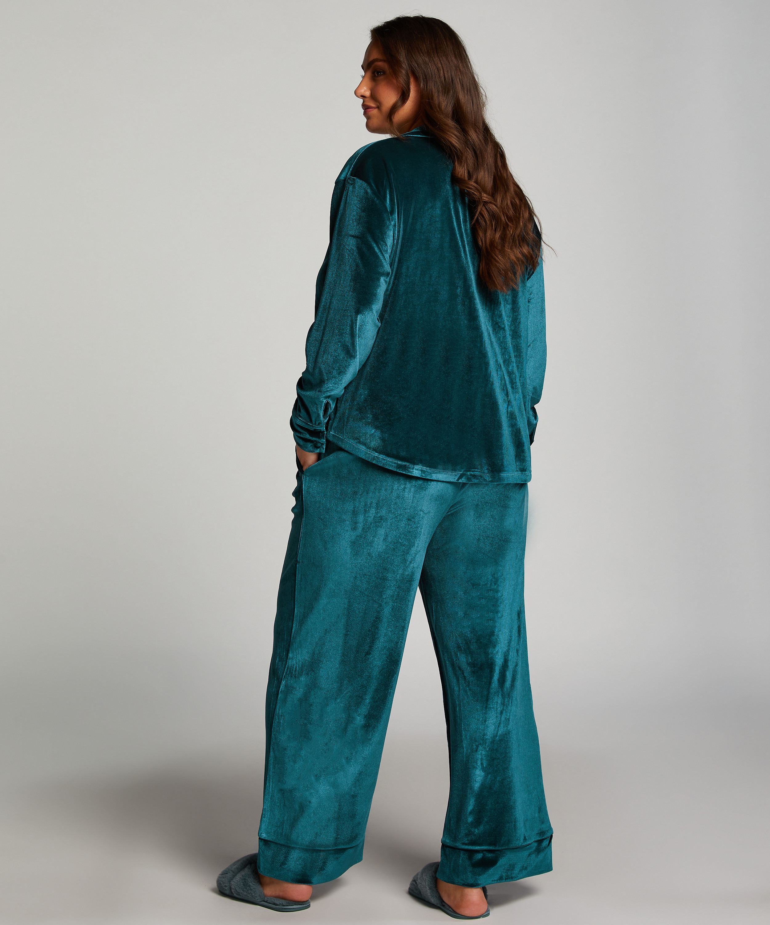 Velours Long-Sleeved Jacket, Blue, main