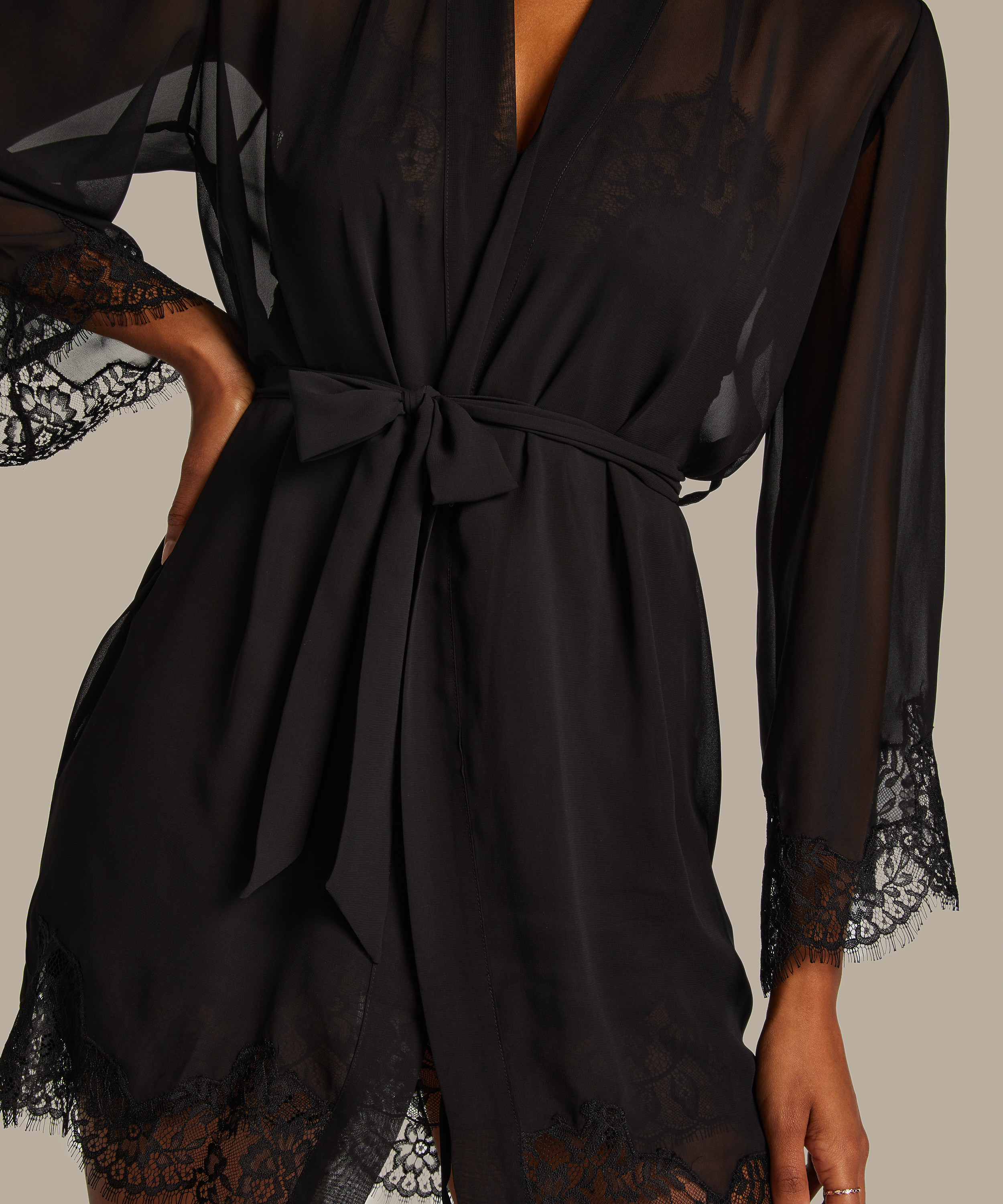 Satin Kimono, Black, main