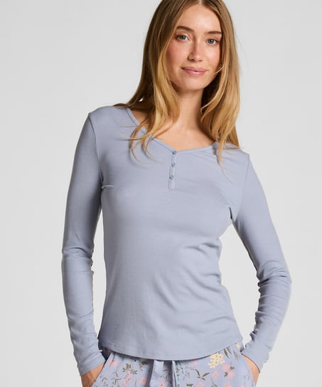 Longsleeved Pyjama Top Henley, Purple