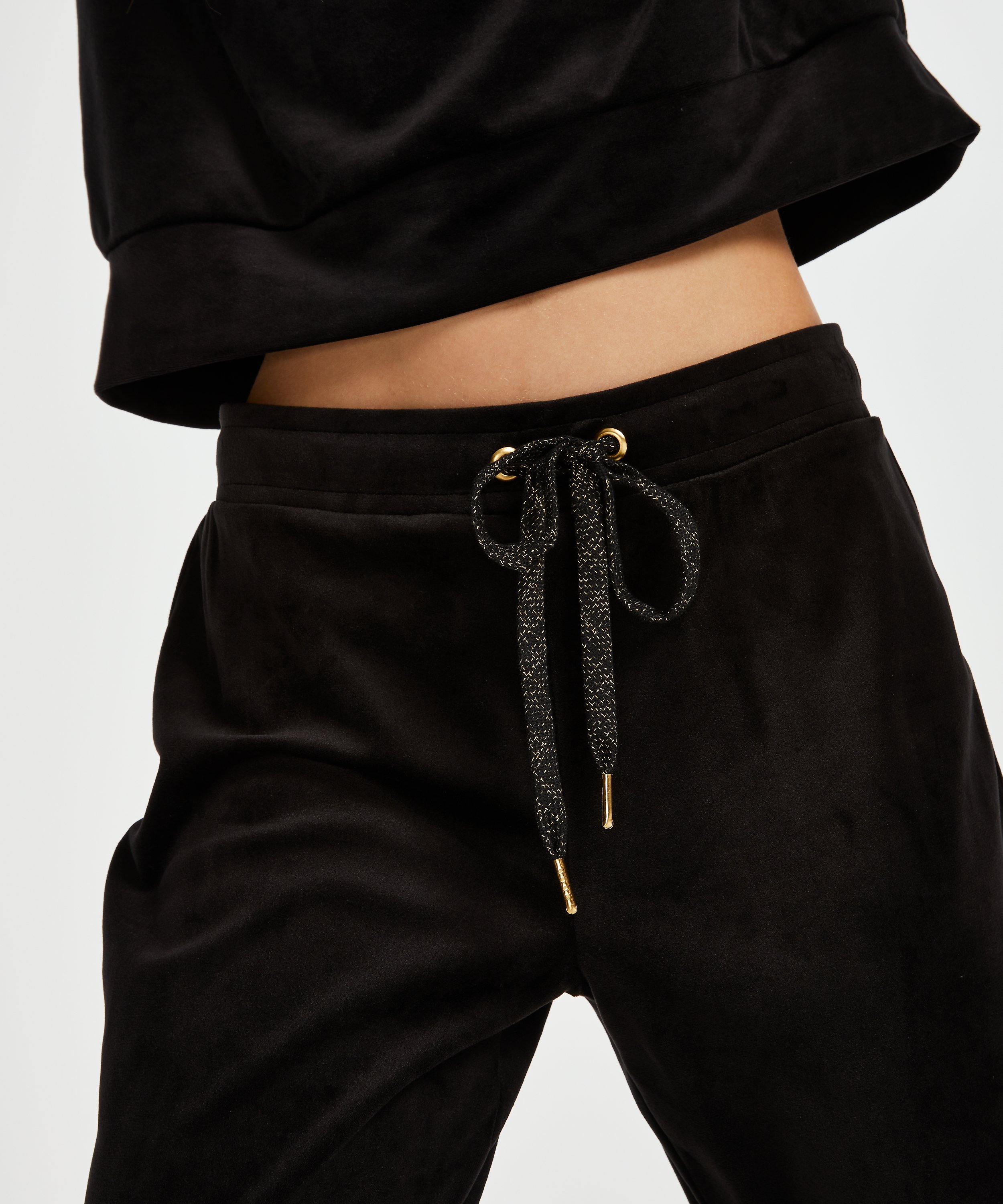 Velvet Lurex jogging bottoms, Black, main