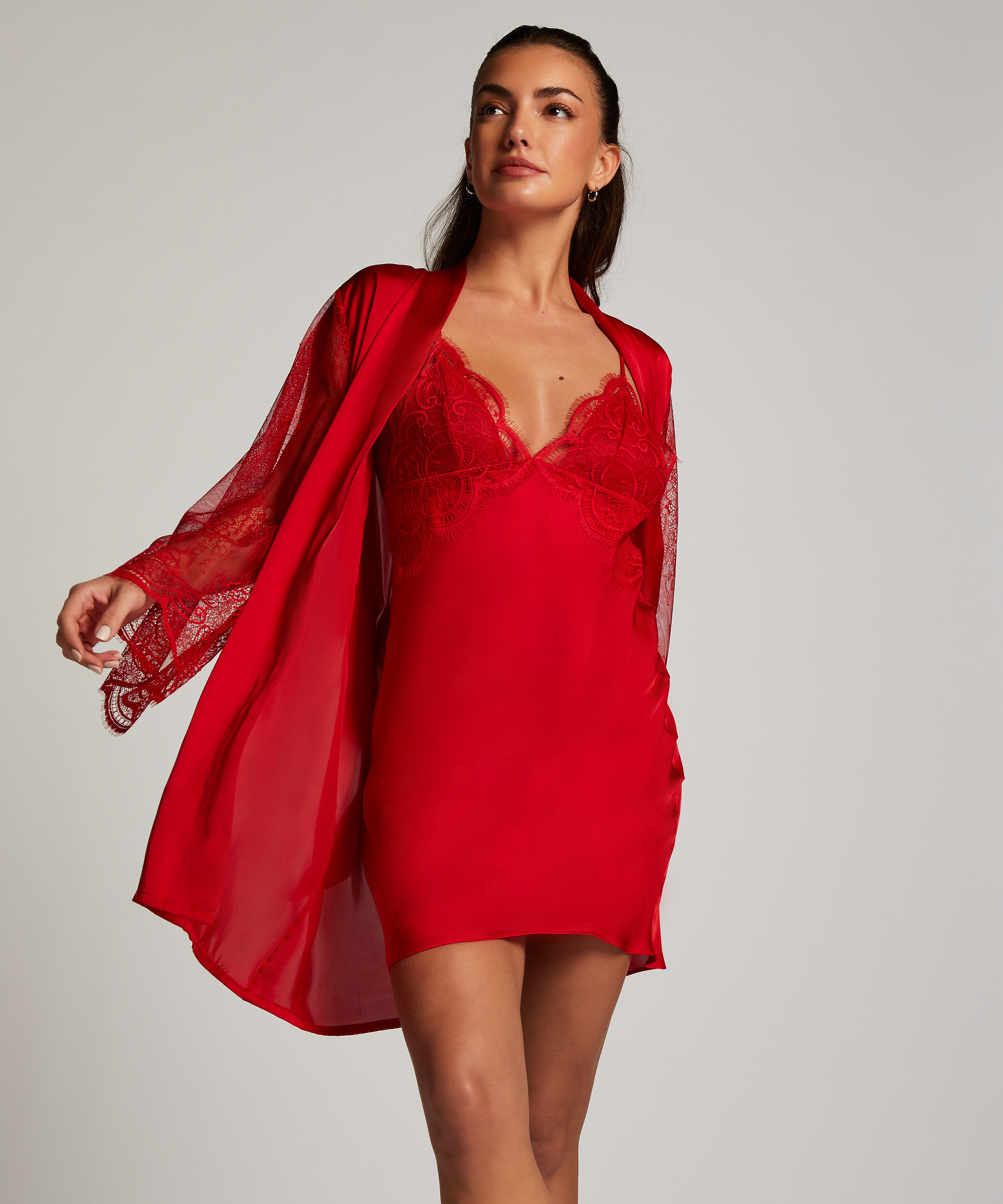 Satin Lace Kimono, Red, main