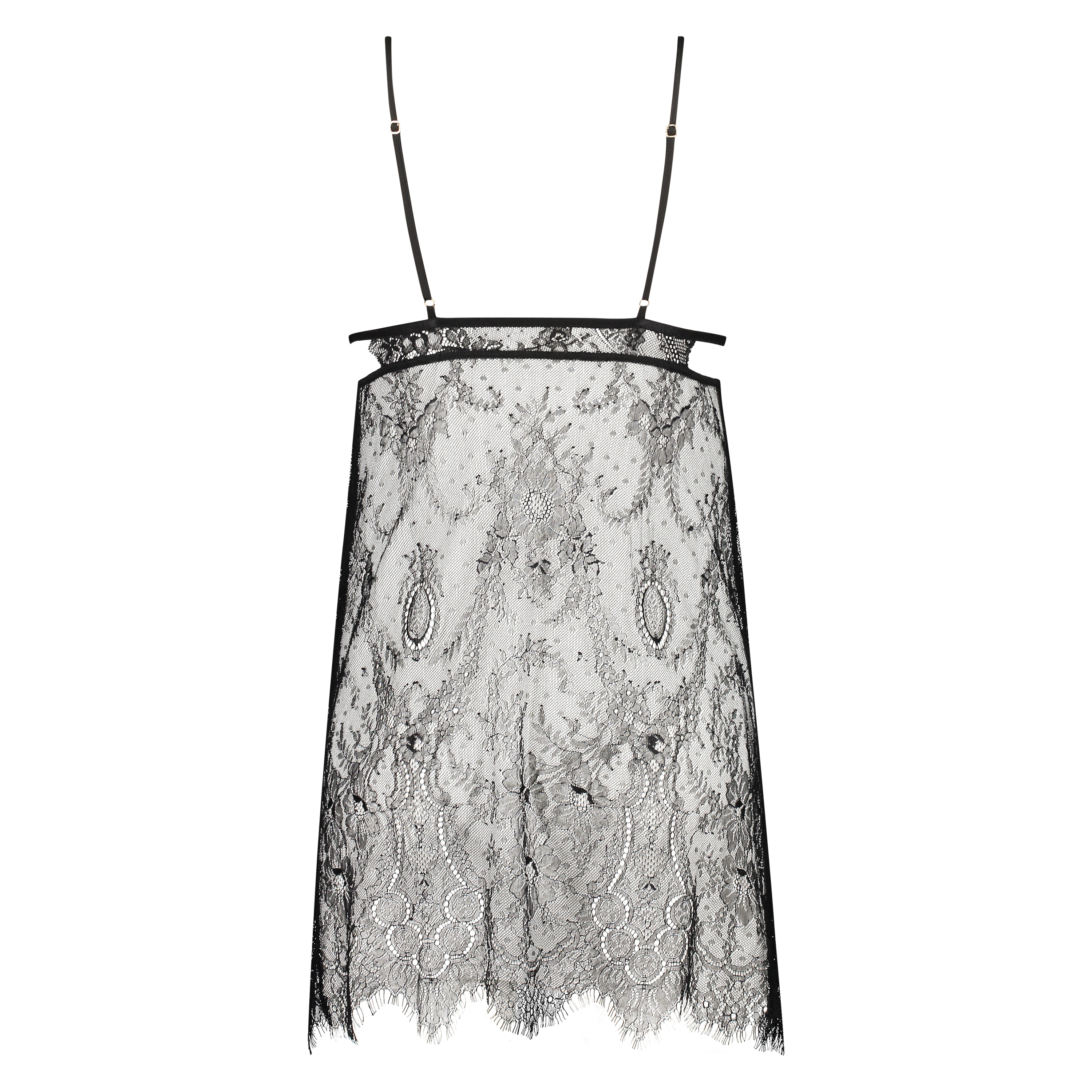 All over lace slip dress, Black, main