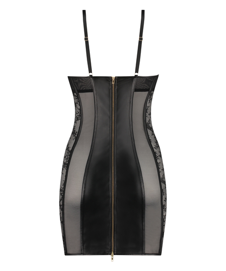 Faux Leather Slip Dress, Black