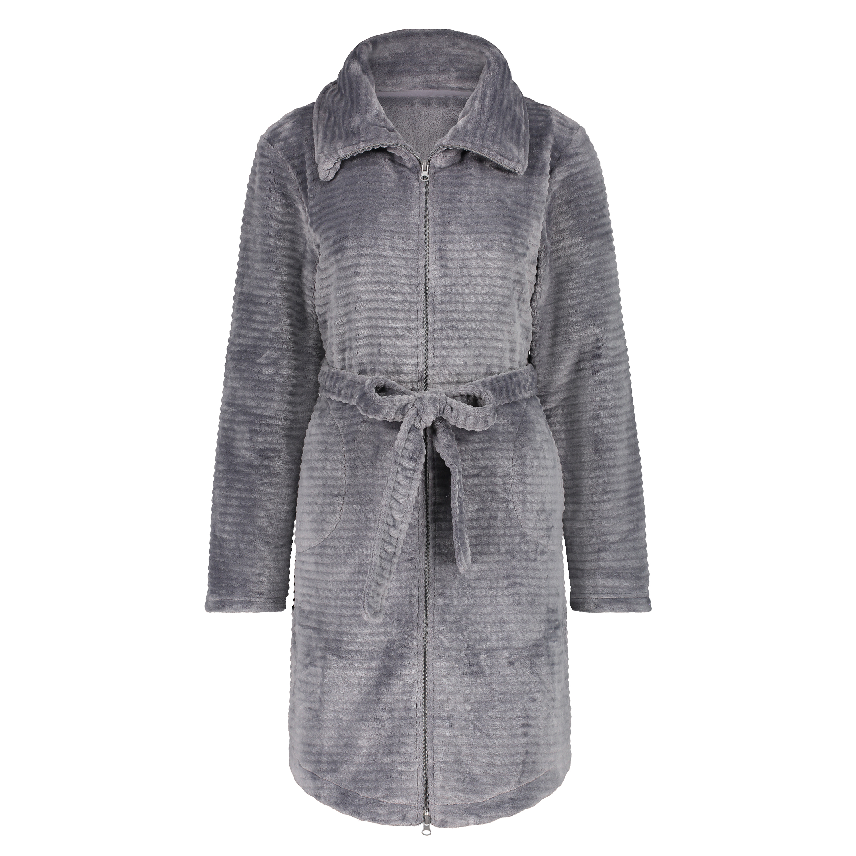 Zip Fleece Bathrobe, Grey, main
