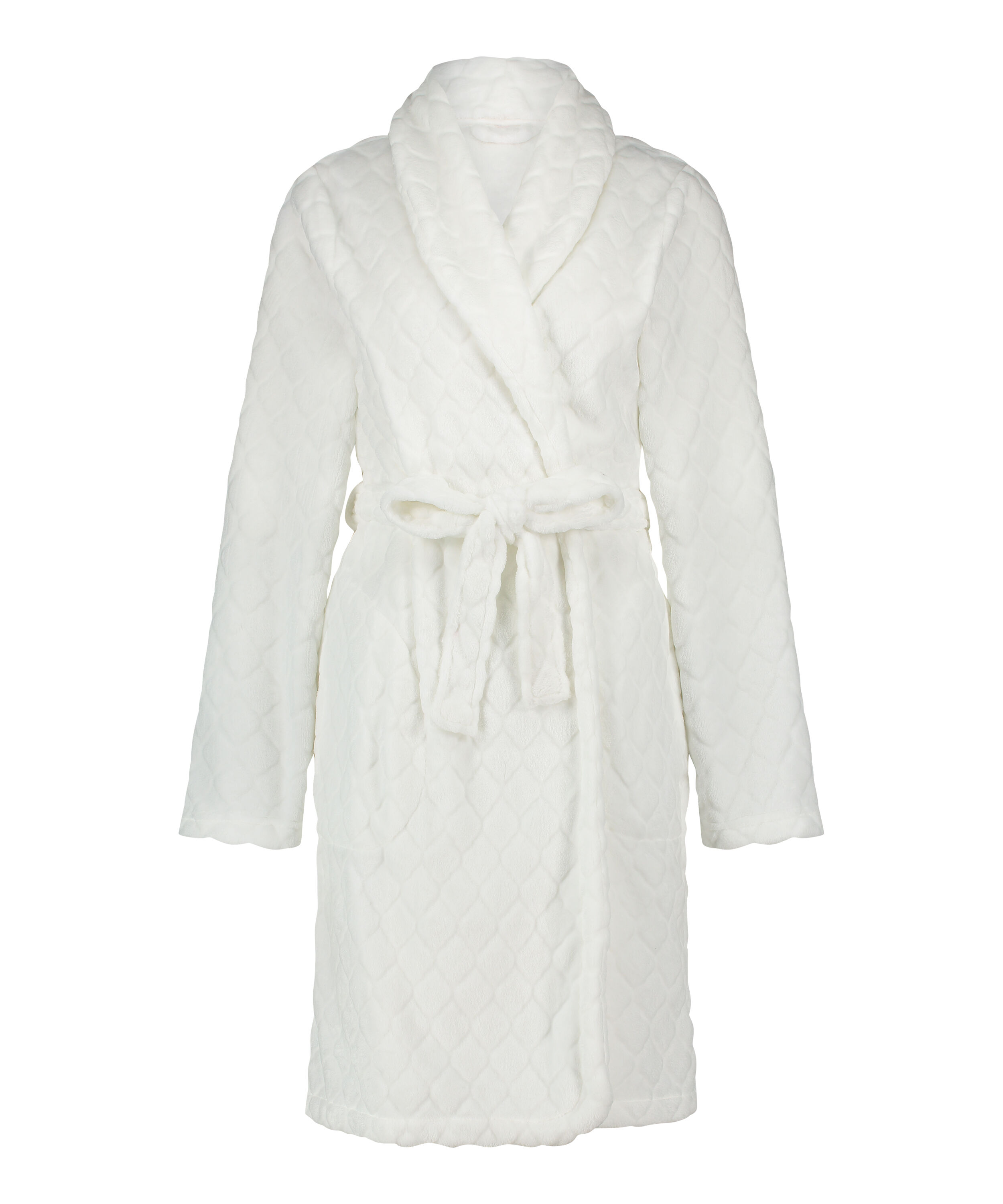 Short Fleece Ribbed Bathrobe, White