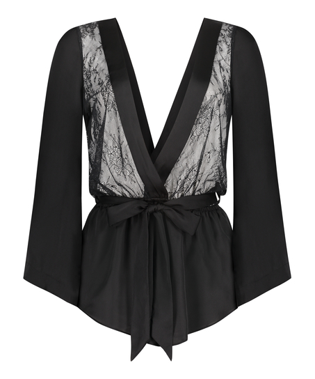 Rylie Satin Playsuit, Black