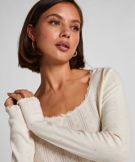 Pointelle Pyjama Top, White