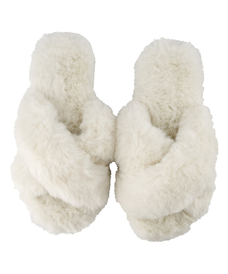 Fake Fur Slippers, White