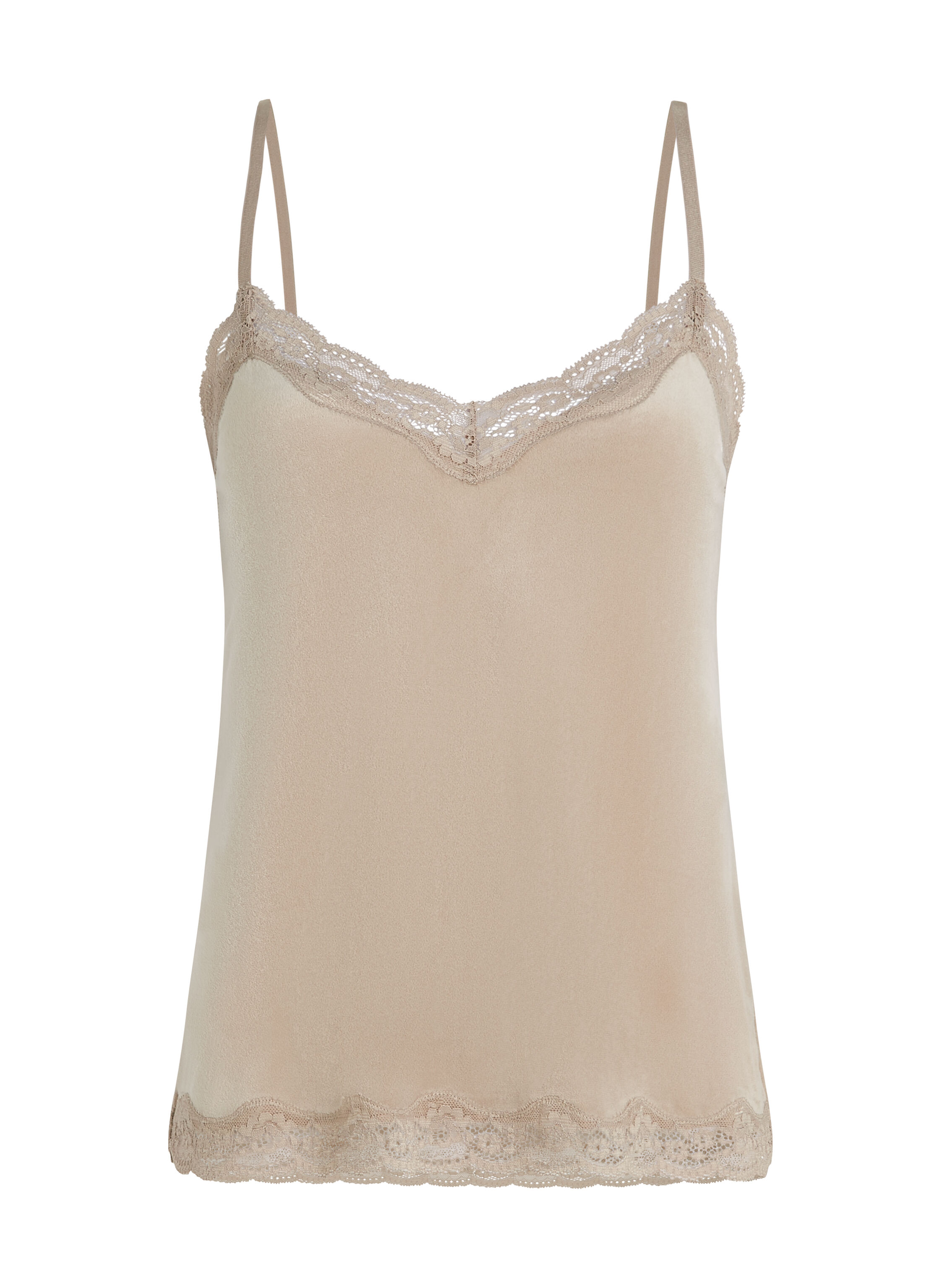 Velours Lace Cami Top, Beige