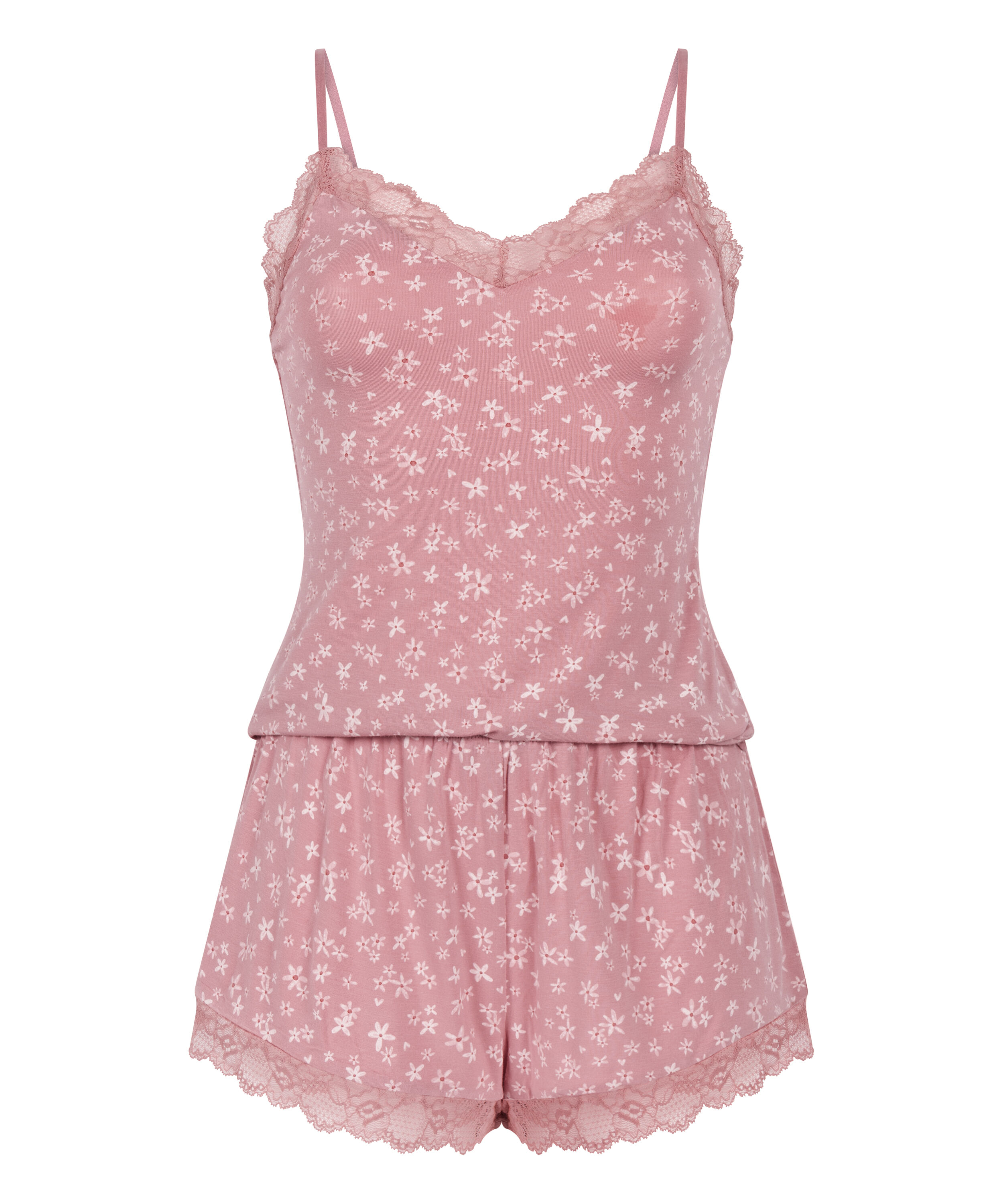 Lace Jersey  Pyjama Set, Pink
