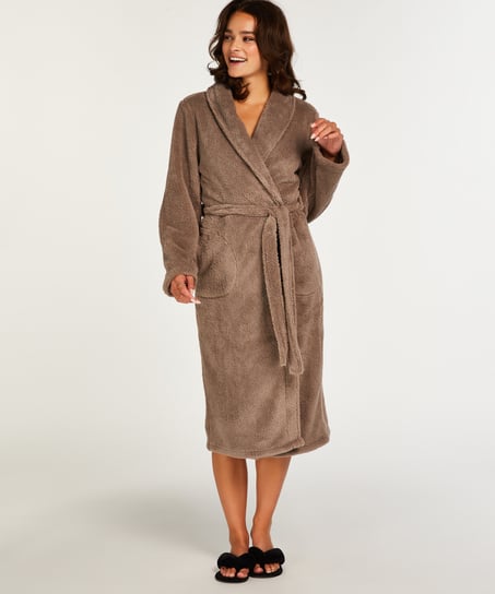 Fleece Bathrobe, Beige